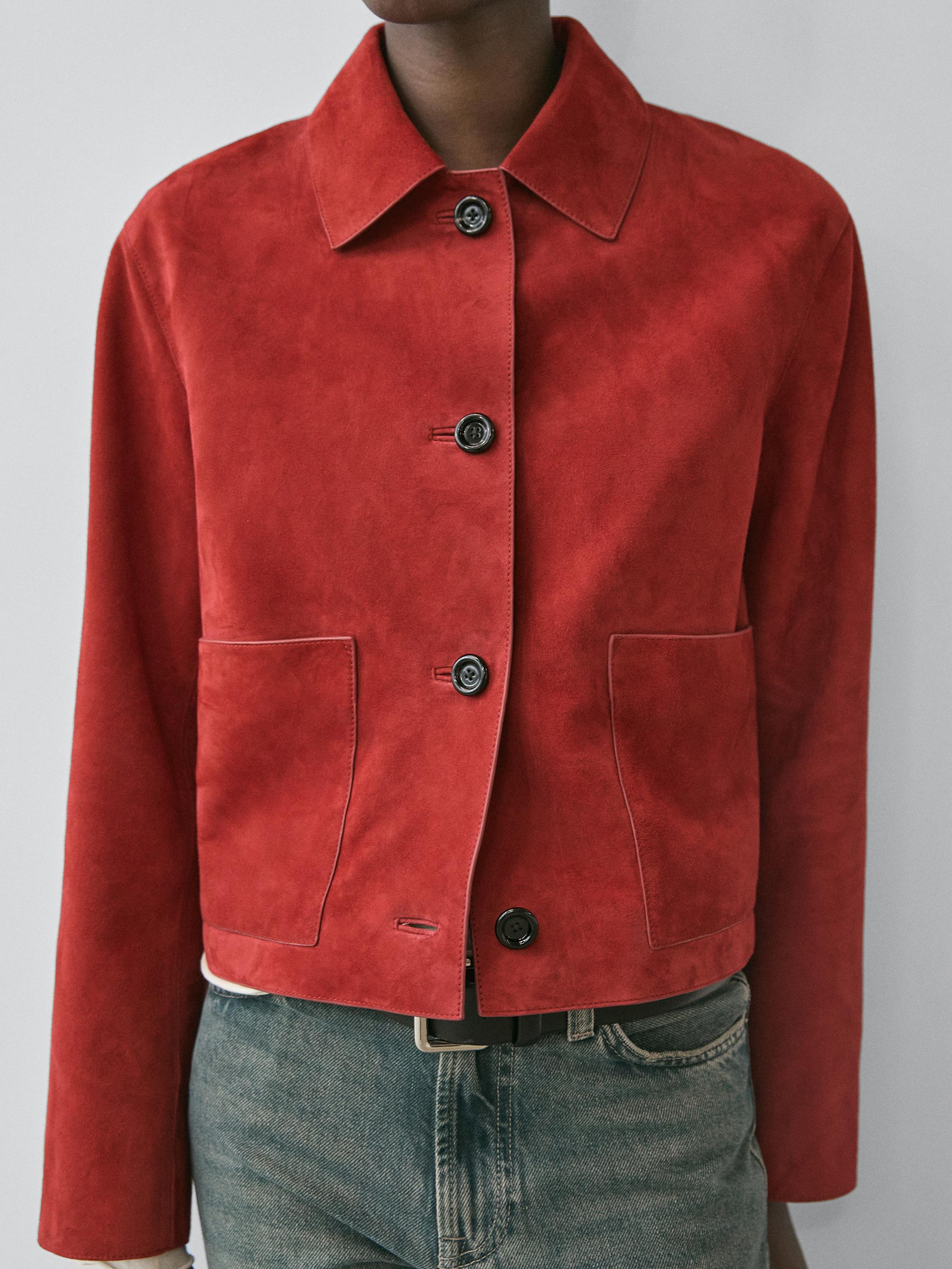 Short suede leather jacket — RED