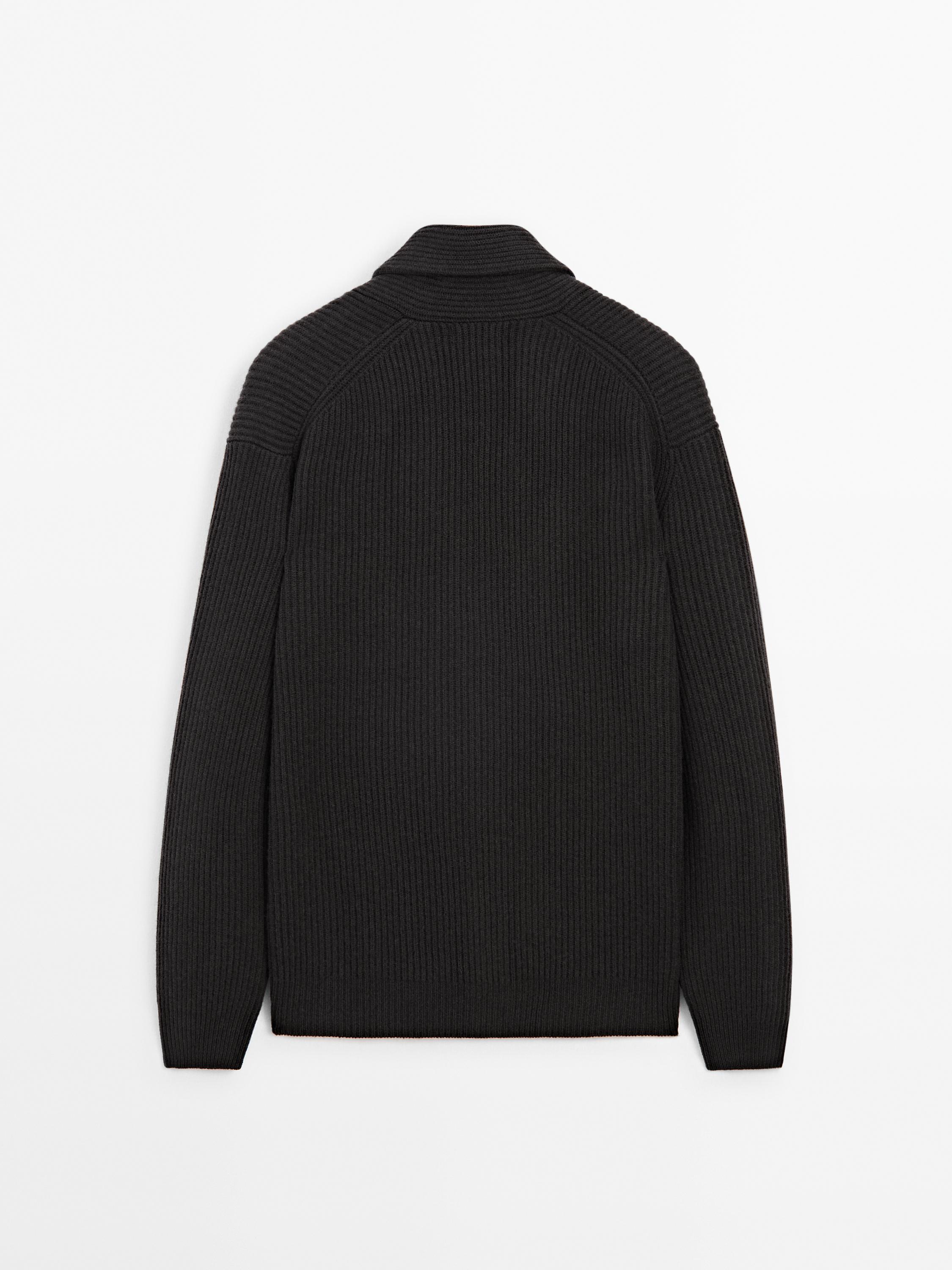 Knit cardigan with shawl neck