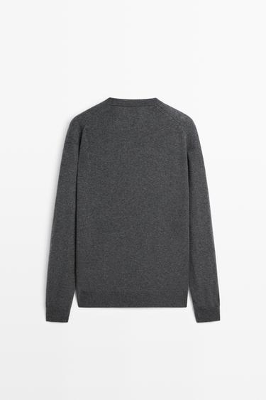 Knit 100% cashmere round neck sweater — MEDIUM GREY 6
