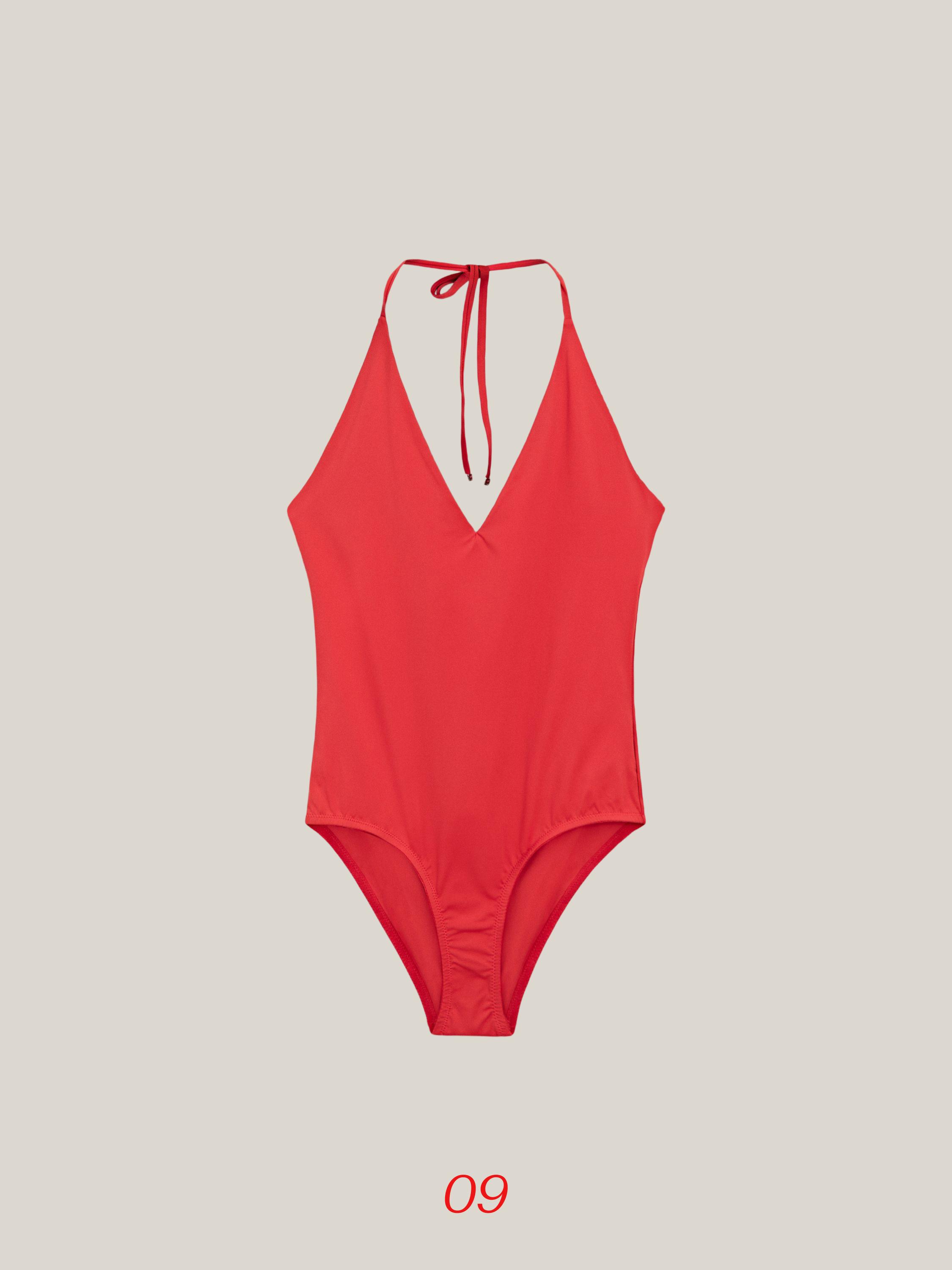 Halter V-neck swimsuit — BRIGHT RED