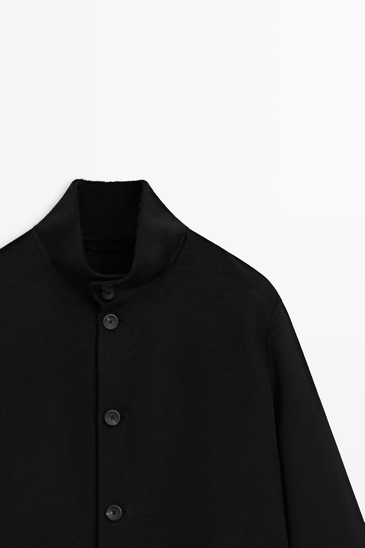 High neck wool blend coat — BLACK