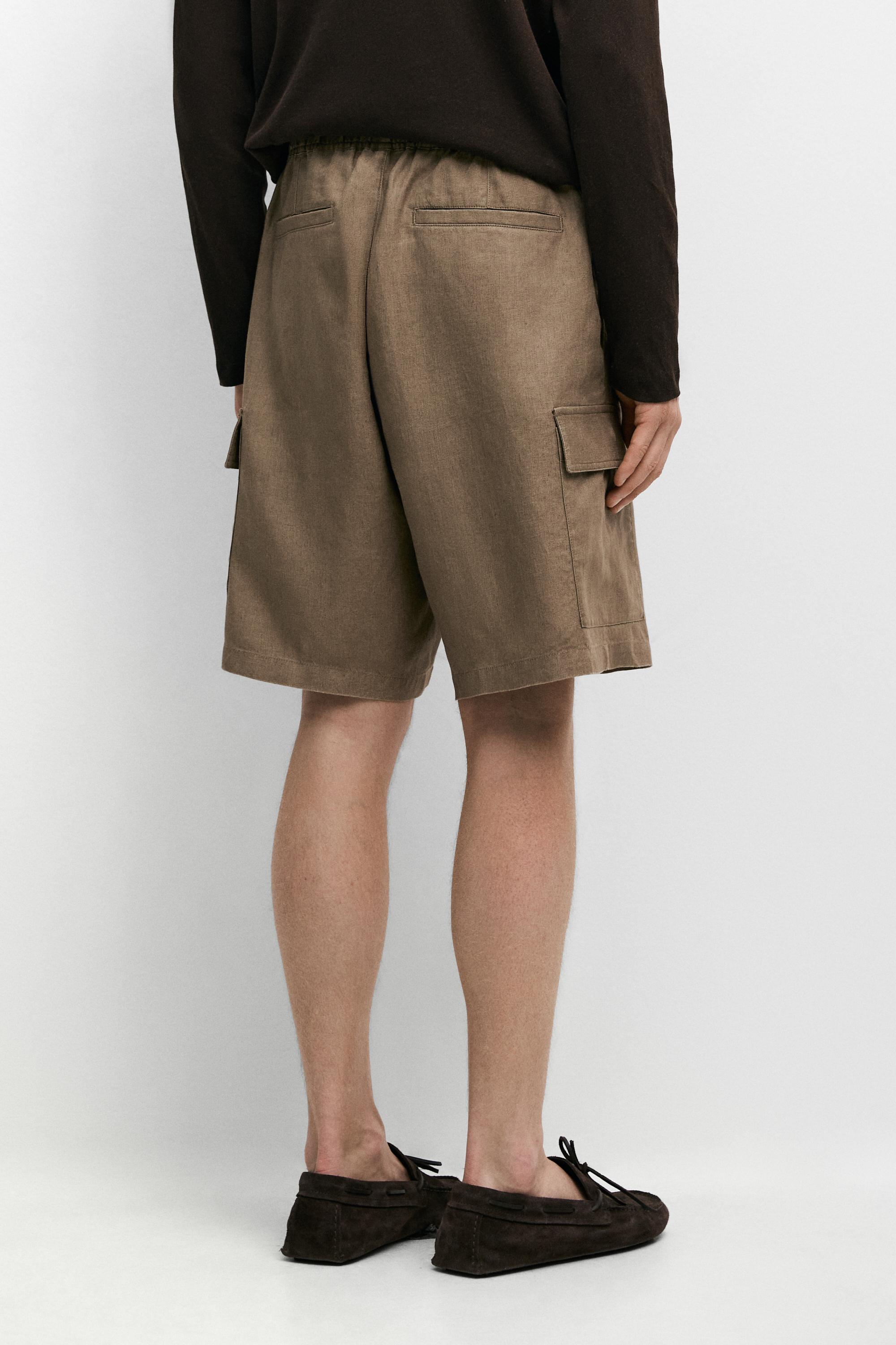 100% linen cargo Bermuda shorts — KHAKI