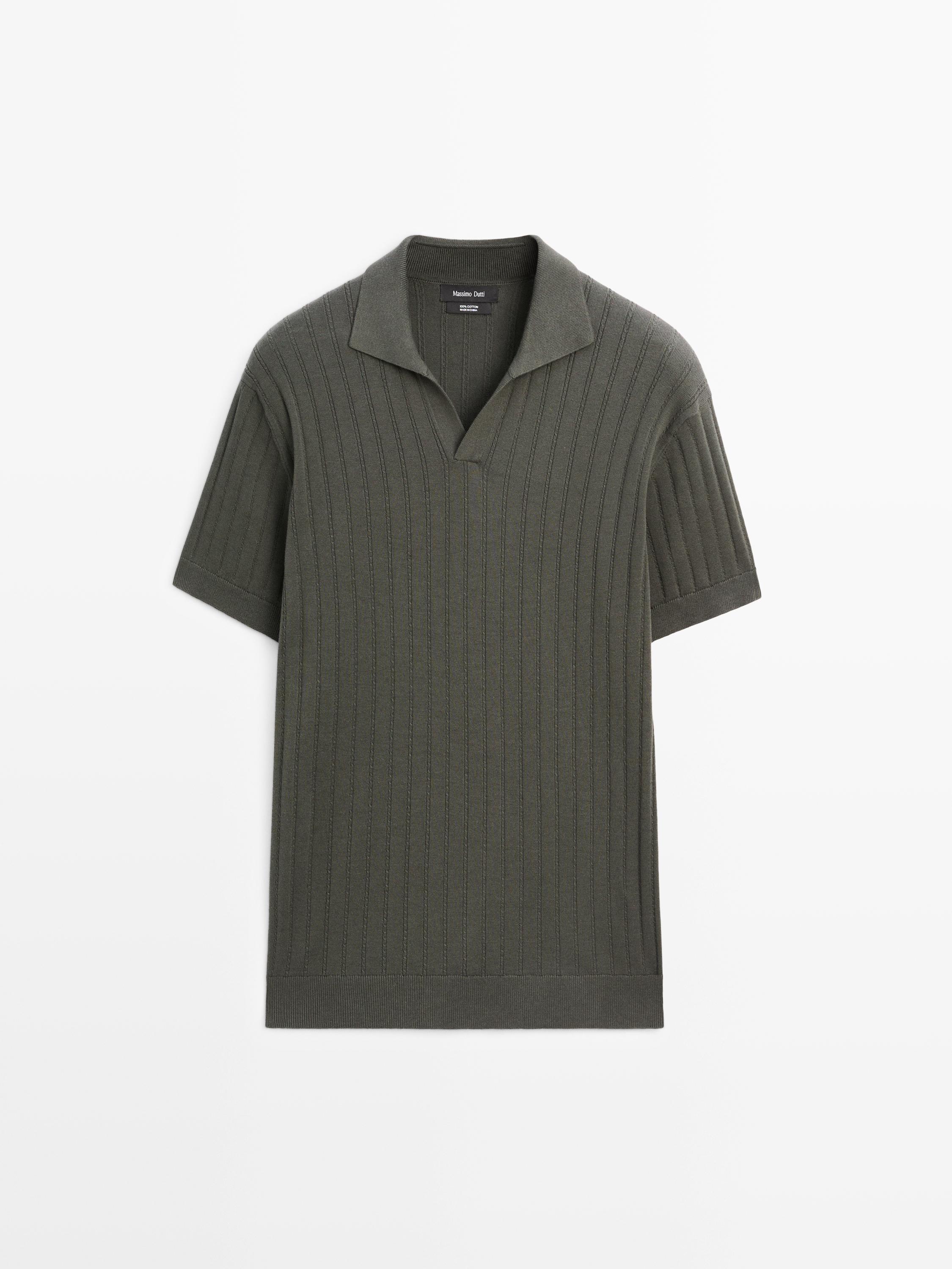 Cable-knit polo sweater — DARK KHAKI