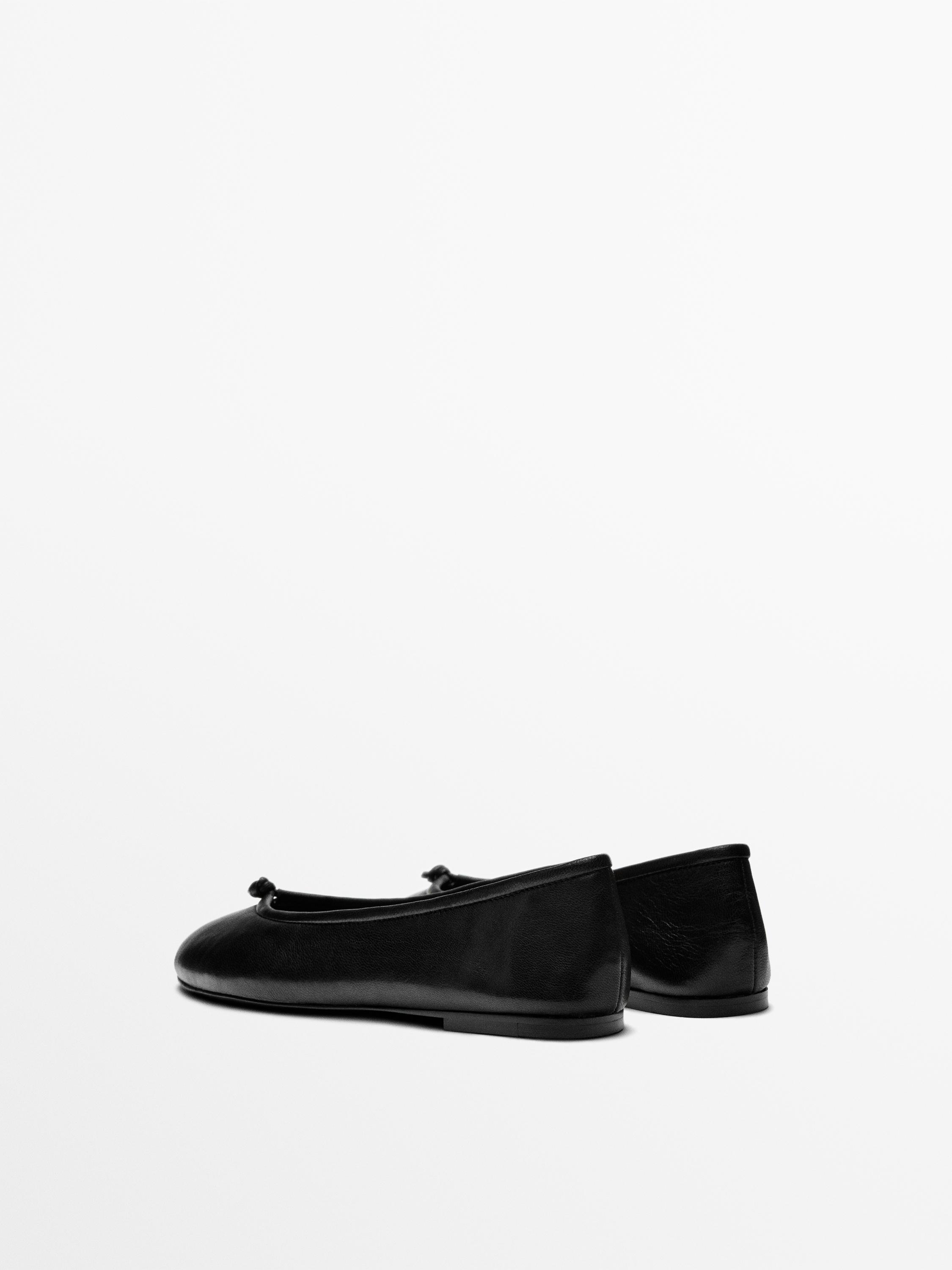 Leather knot ballerina flats — BLACK