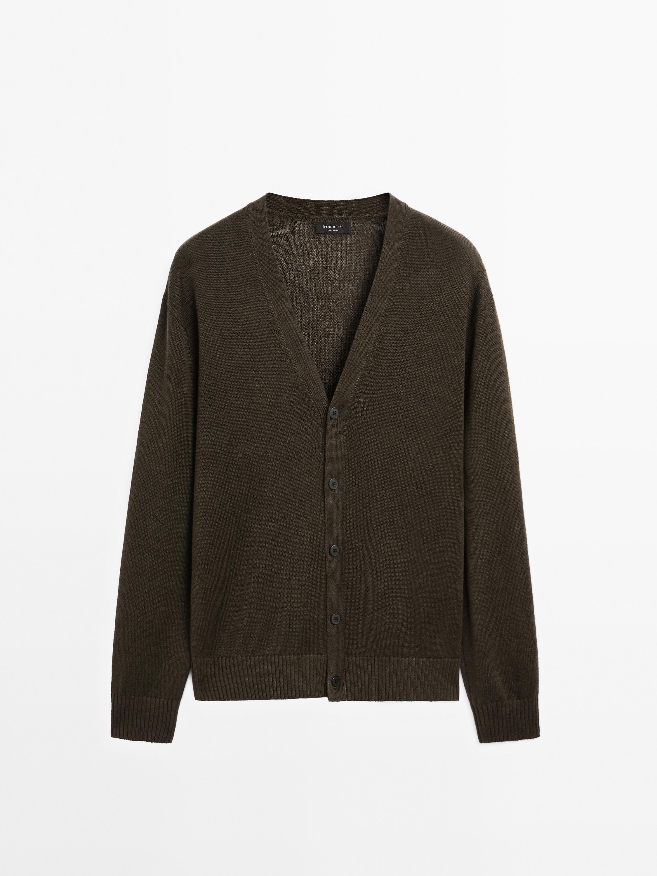 Плетен џемпер на закопчување од мешавина со лен