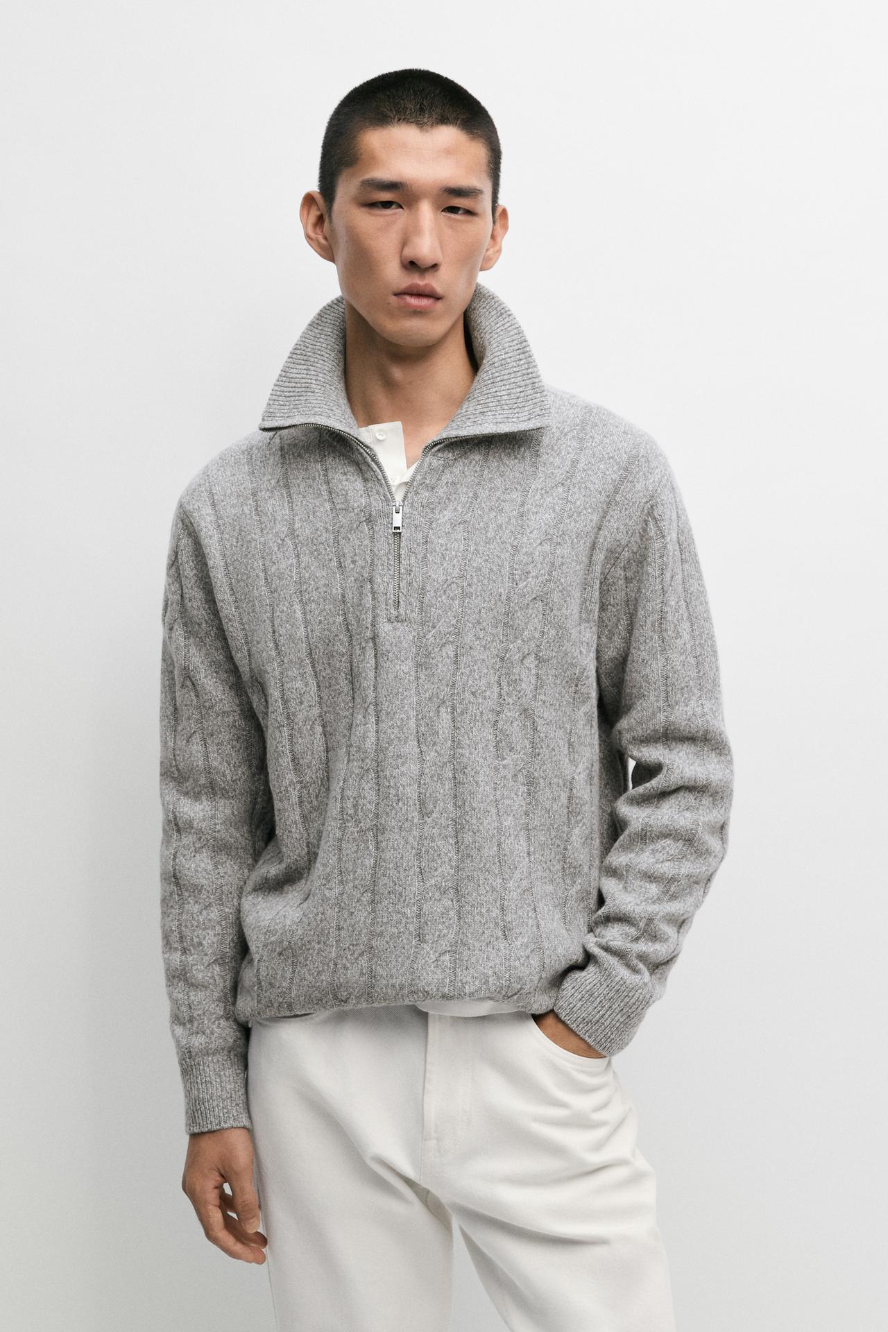 100% wool cable-knit sweater — ANTHRACITE GREY