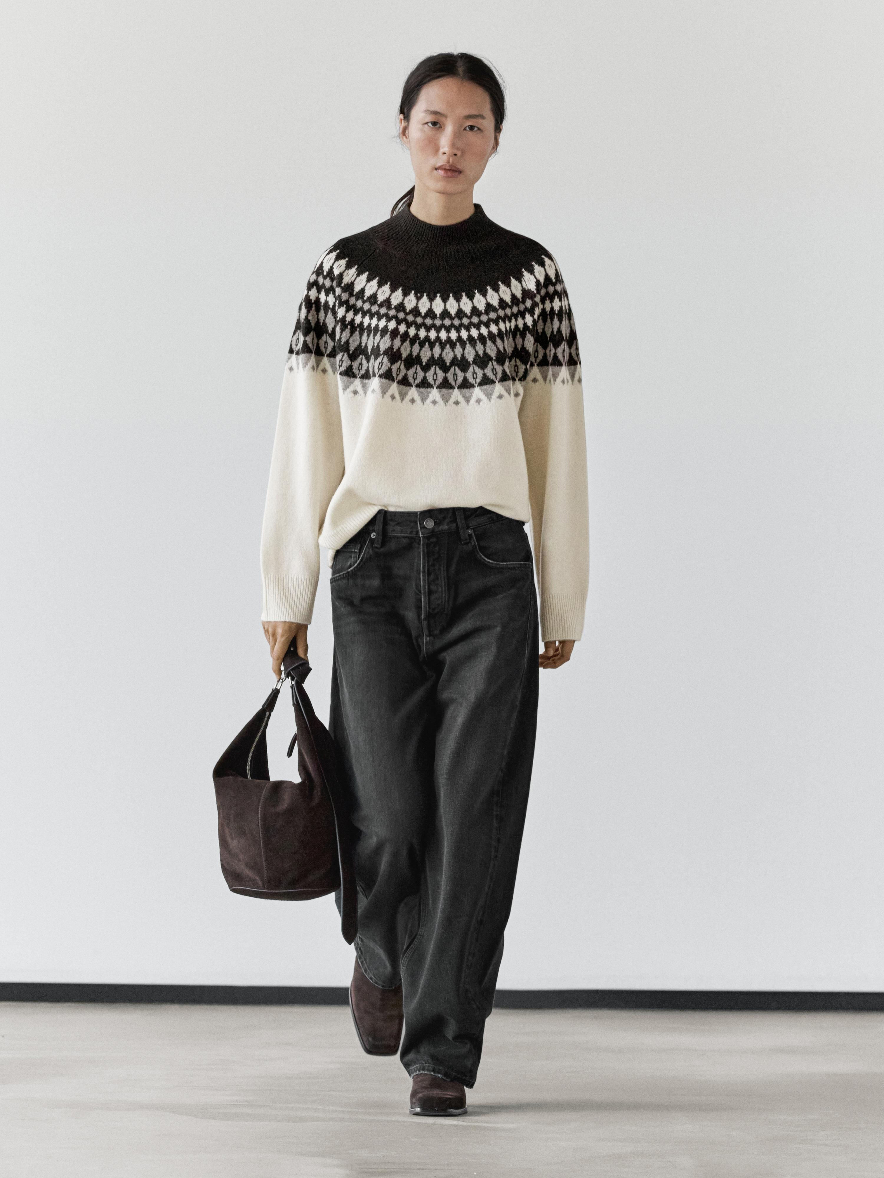 Wool blend jacquard knit sweater