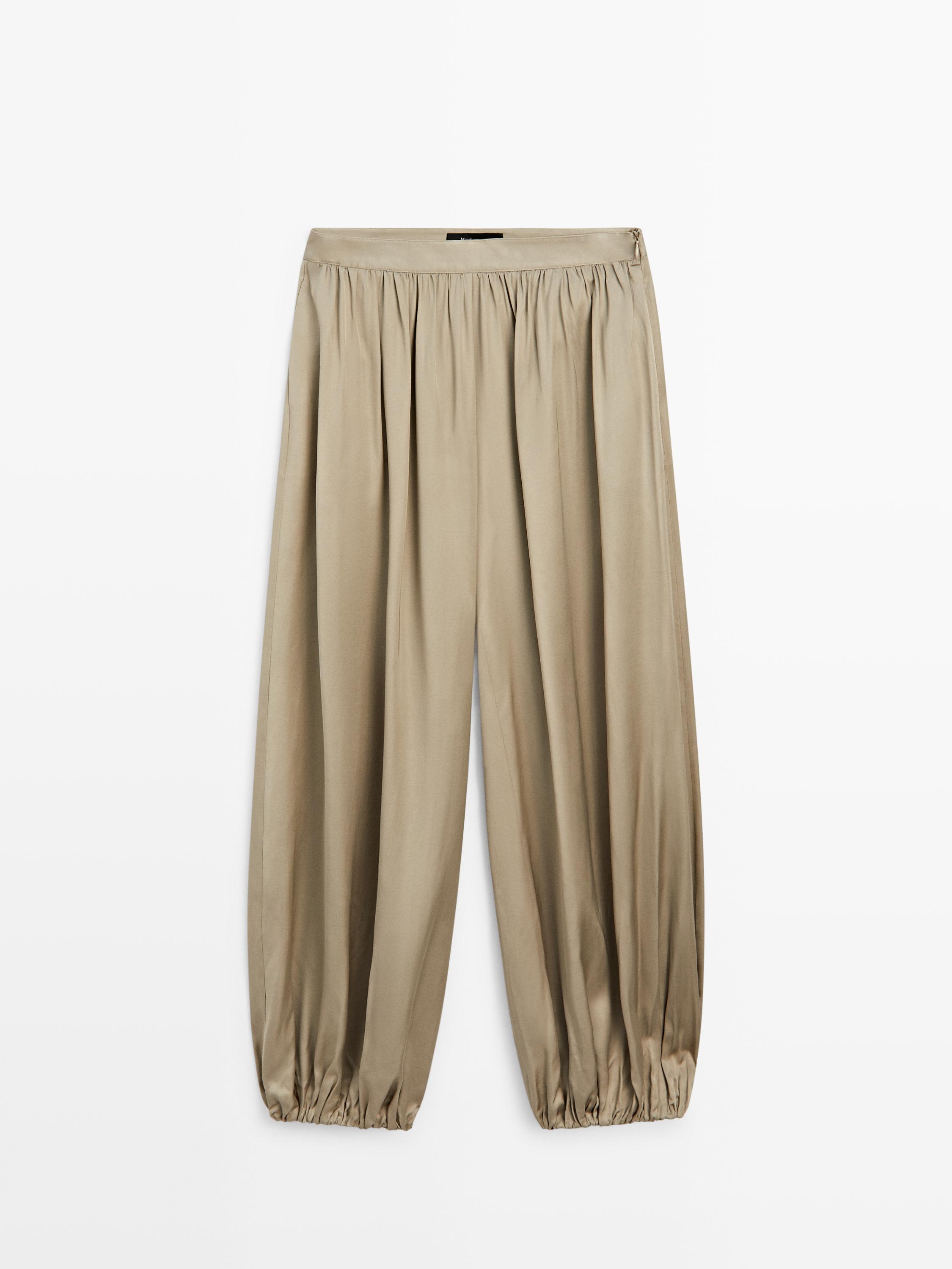 Balloon fit satin pants — BEIGE
