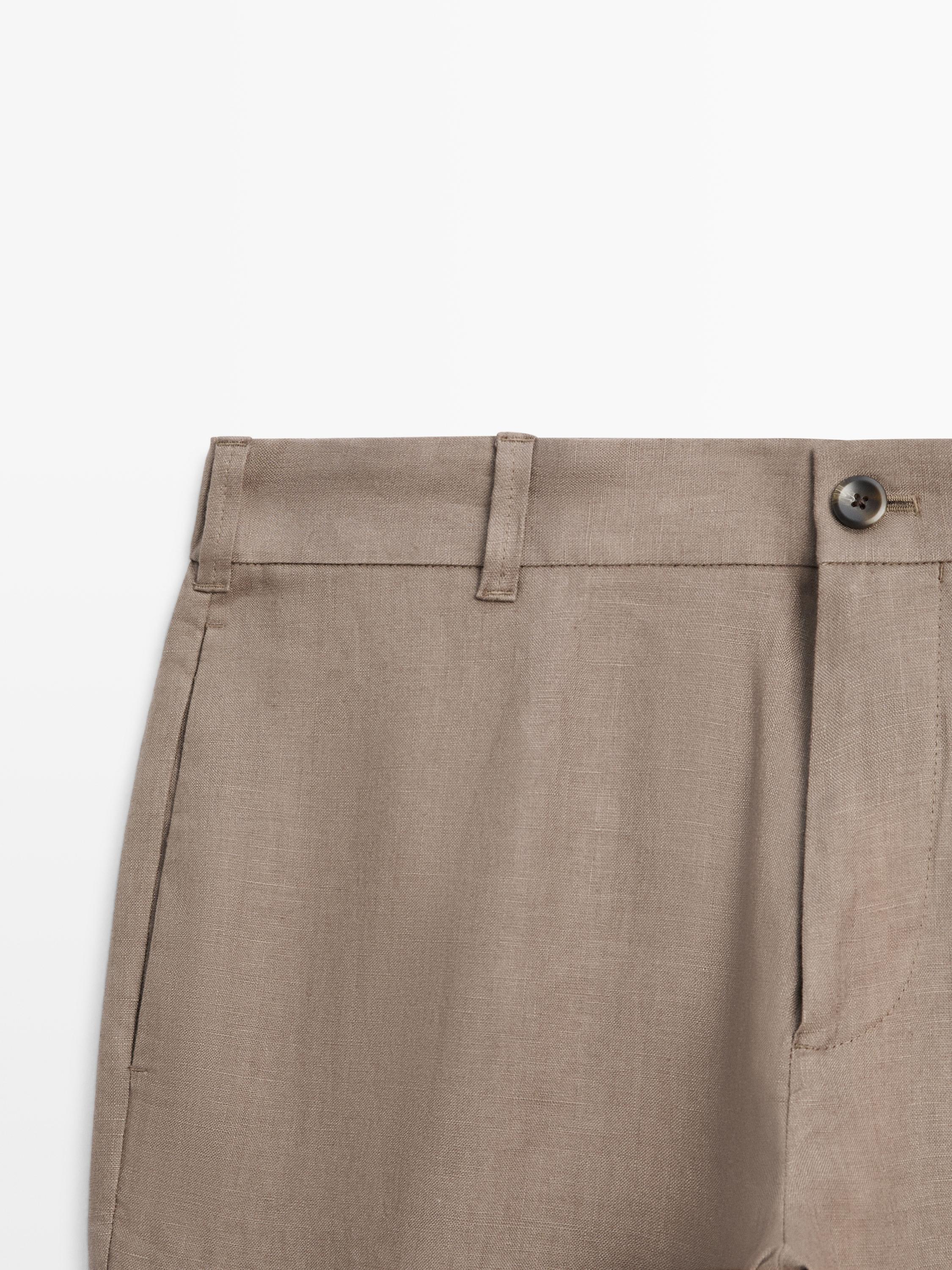Tapered fit linen pants — MINK