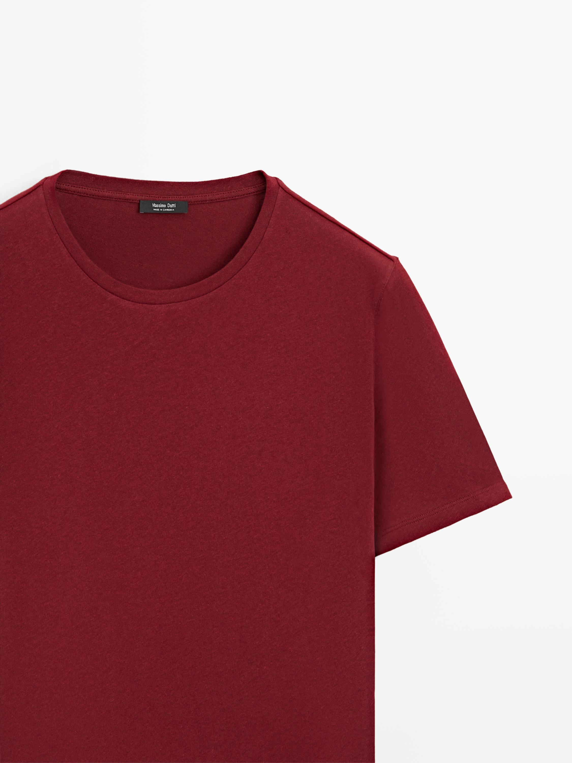 Short sleeve linen and cotton T-shirt — RED
