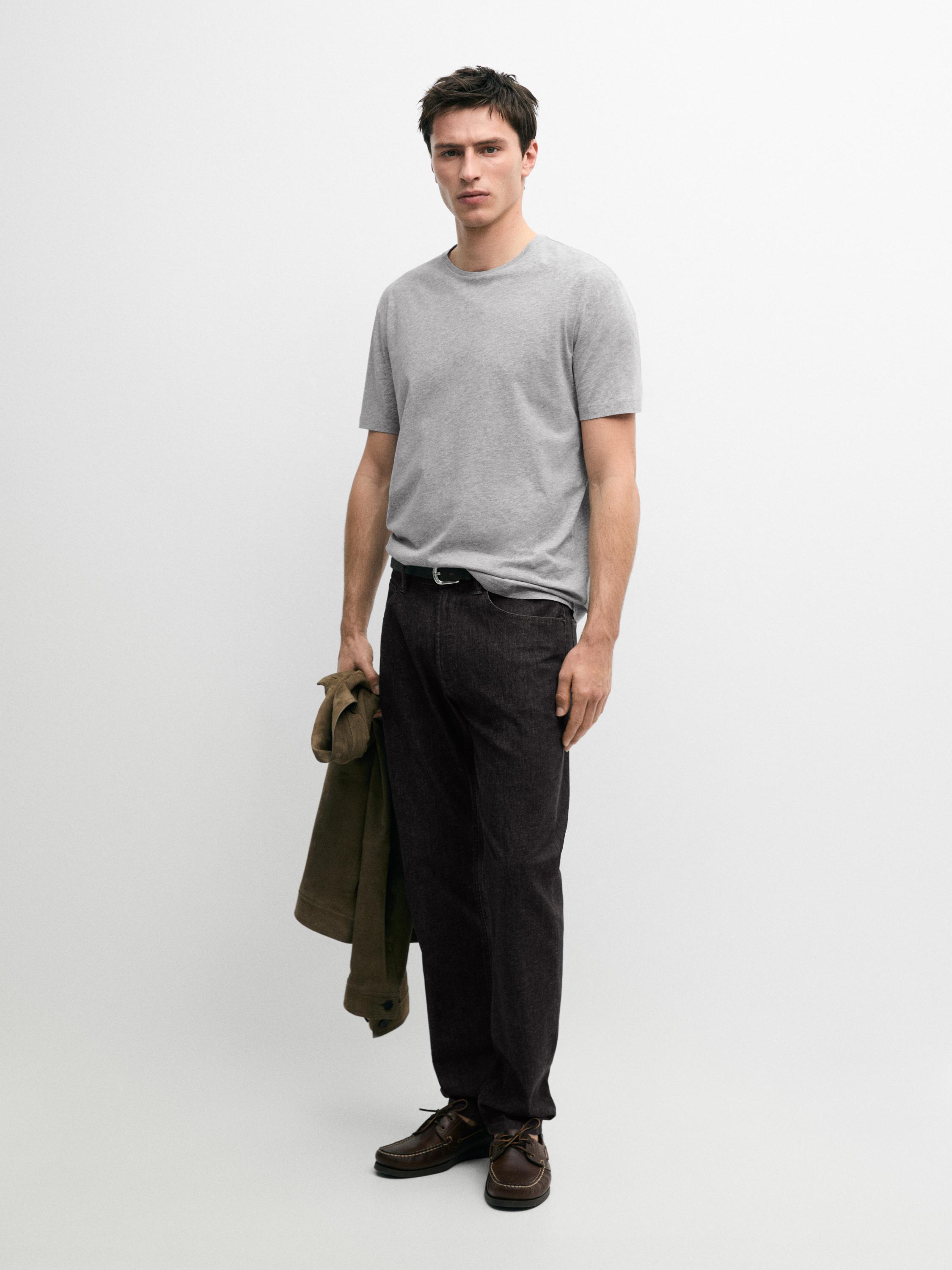 Short sleeve cotton blend T-shirt — GREY MARL