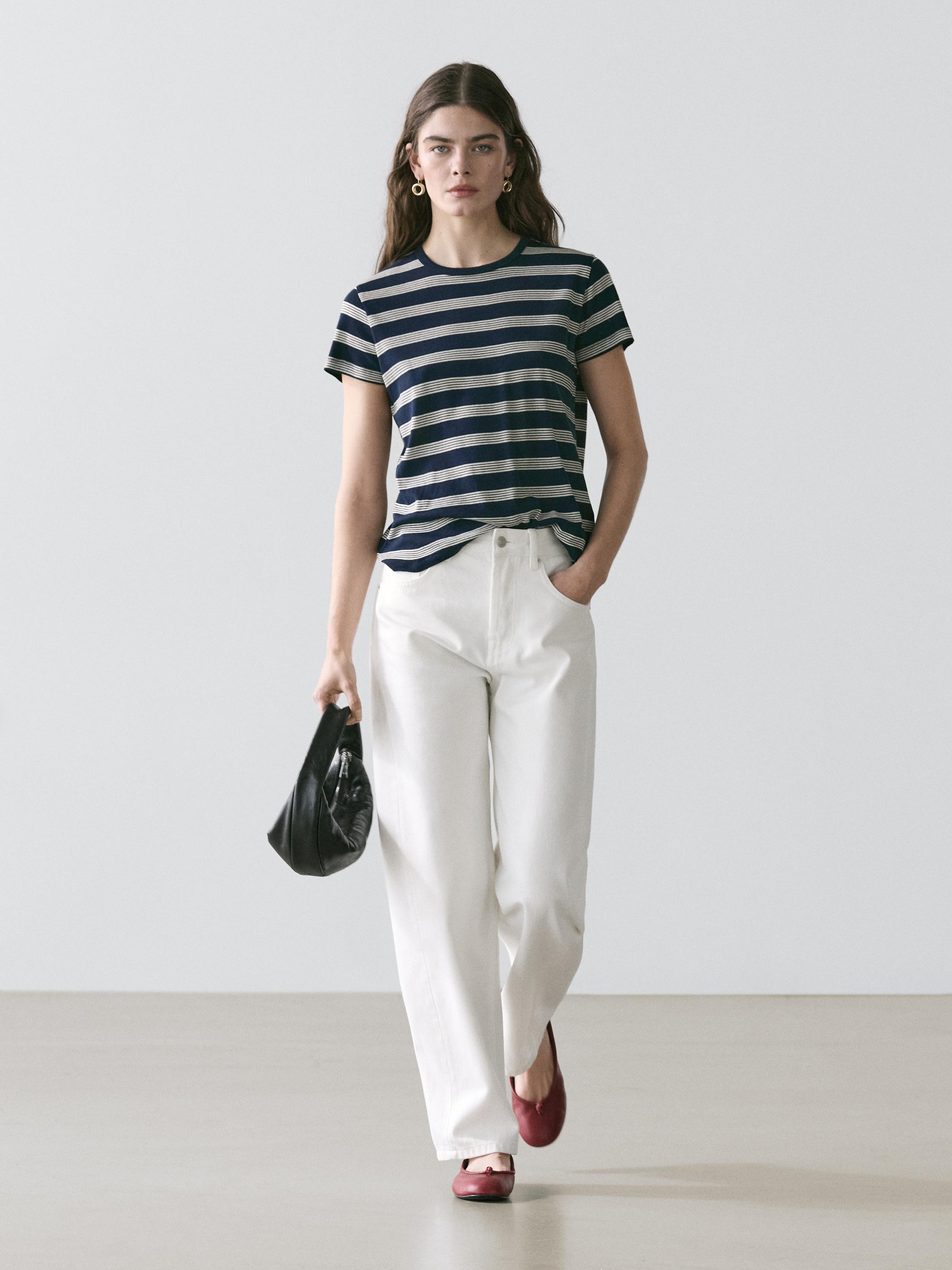 100% cotton striped short sleeve T-shirt