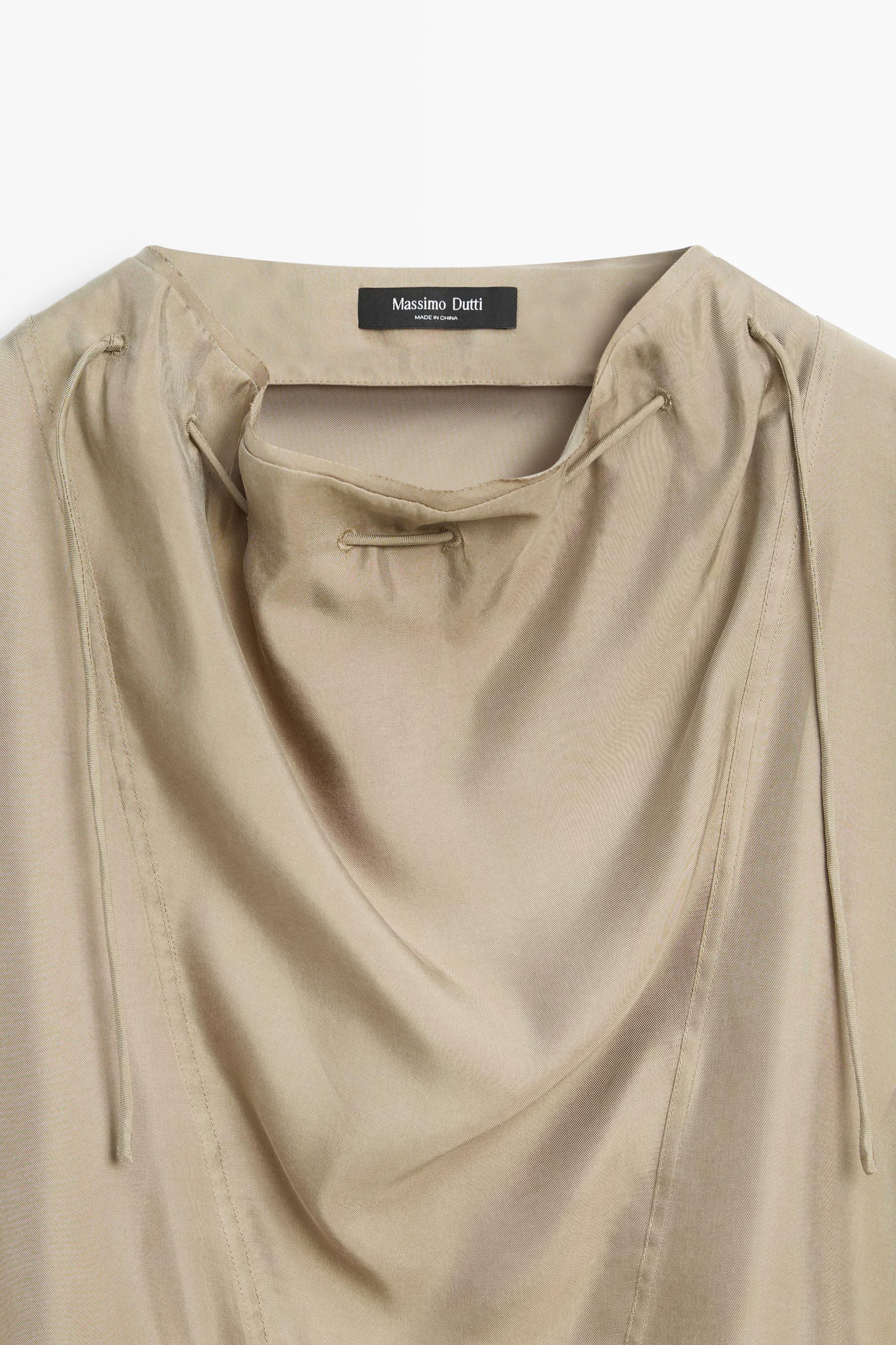 Flowing blouse with drawstring neck detail — STONE