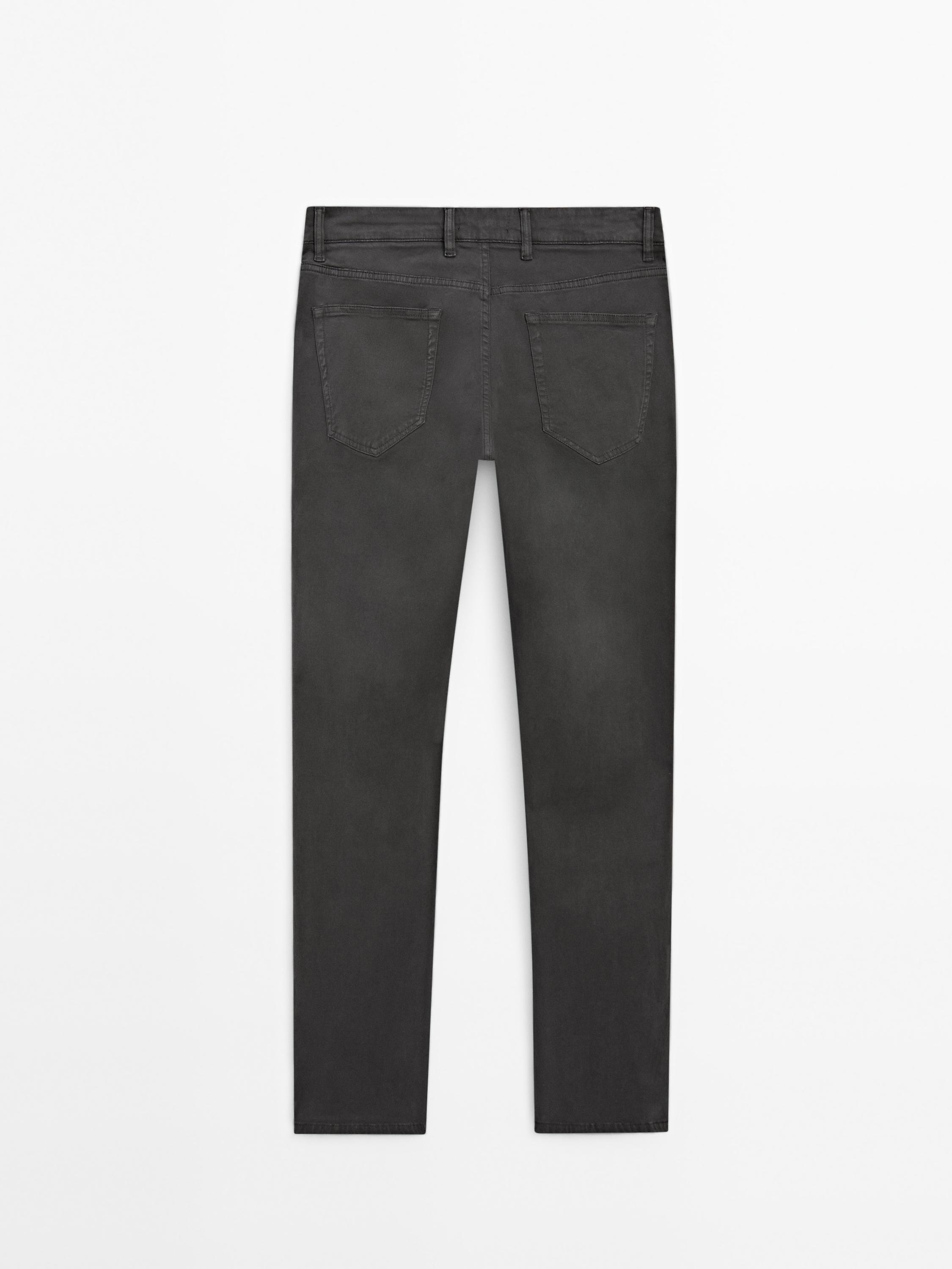 Slim fit cotton blend sateen denim trousers