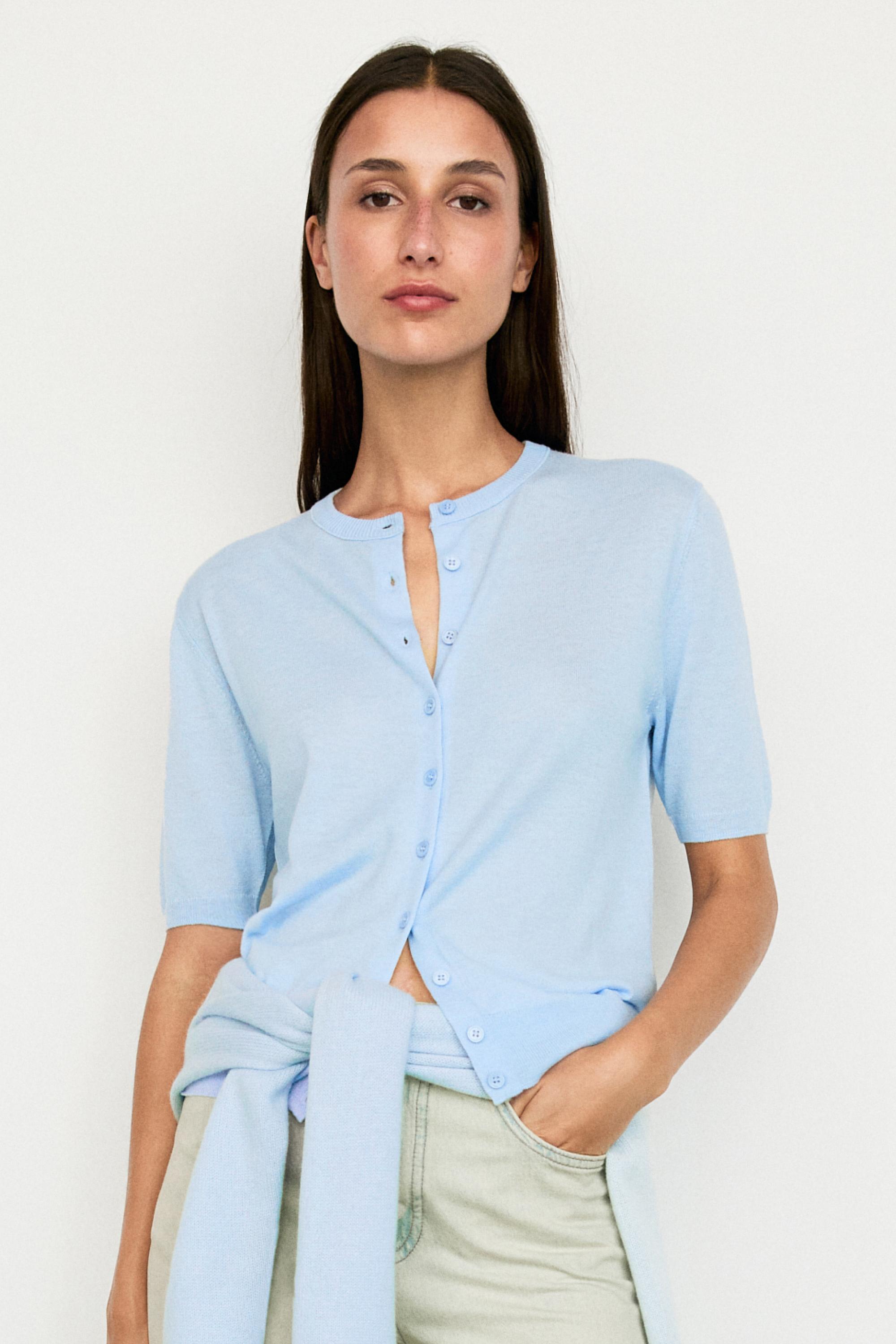 Short sleeve cardigan — SKY BLUE