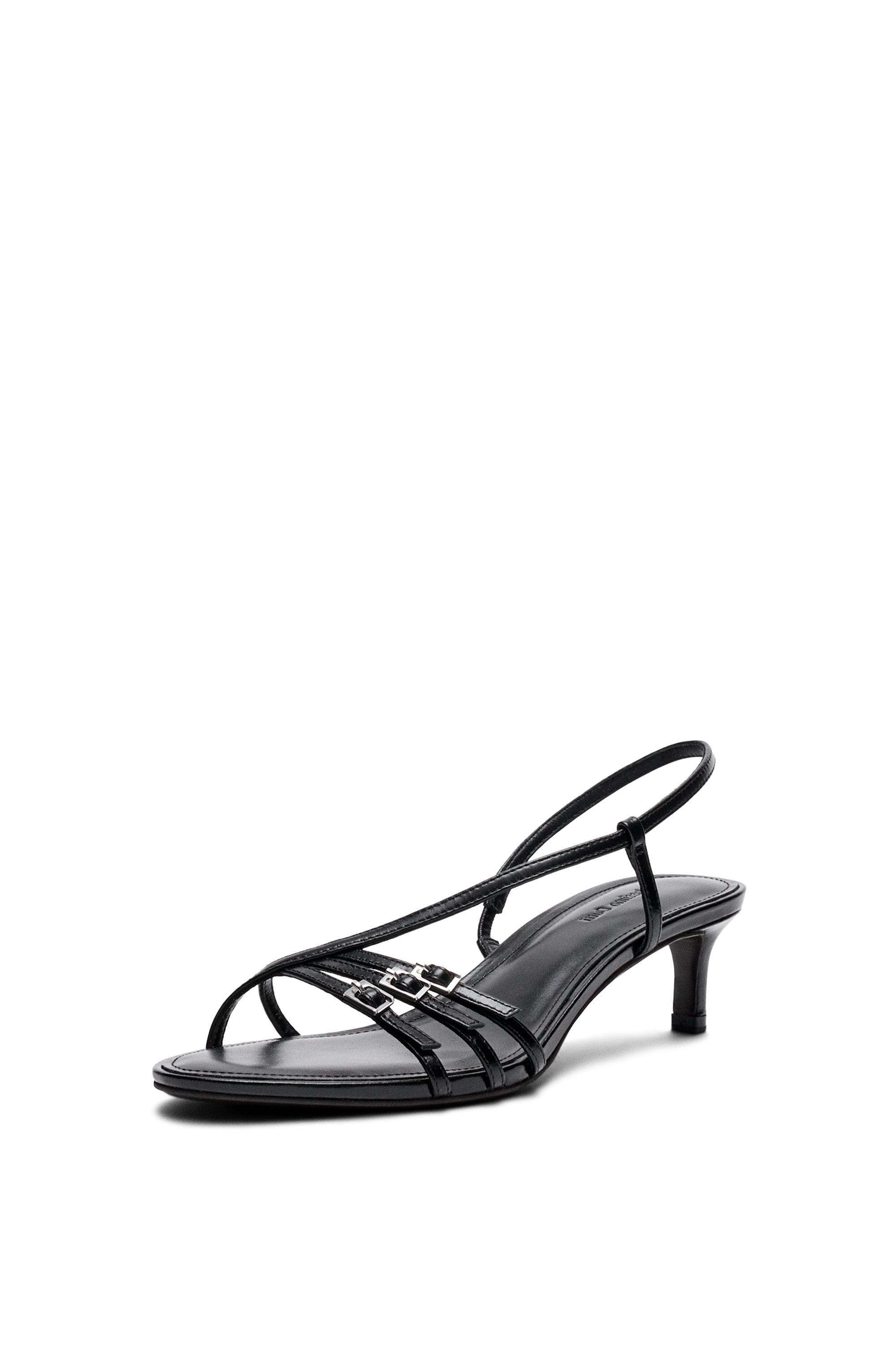 Leather heeled sandals with buckles — BLACK