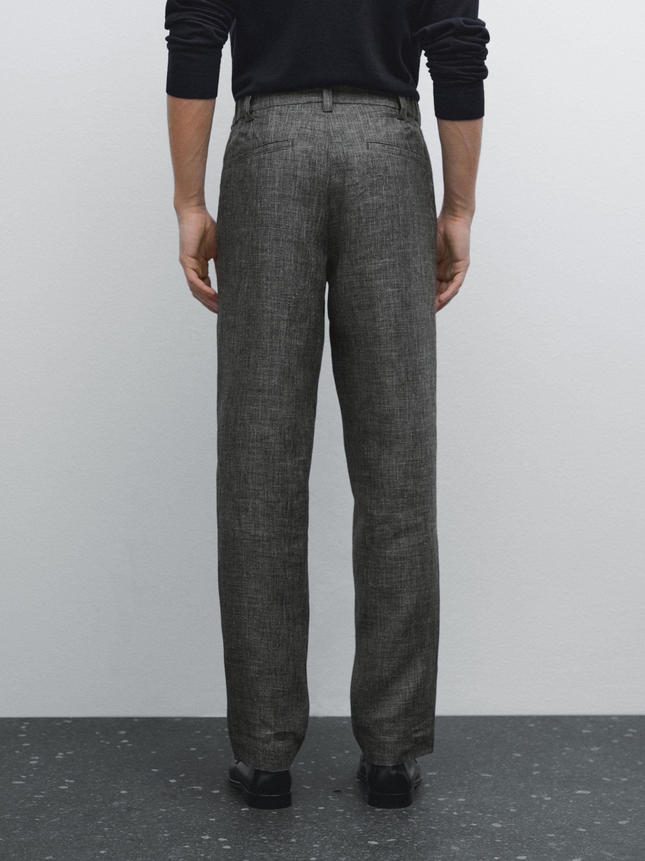 Pantalón tapered fit 100% lino