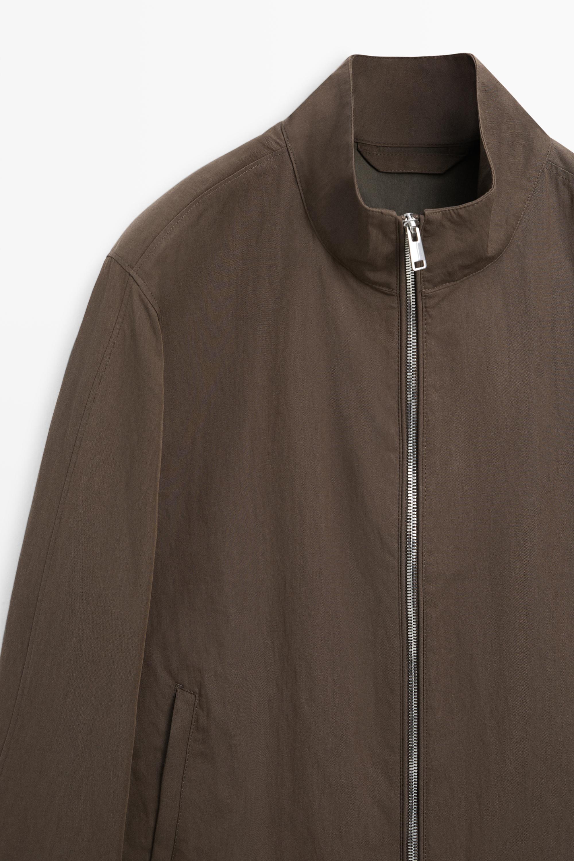 Cotton blend high-neck jacket — Chocolate