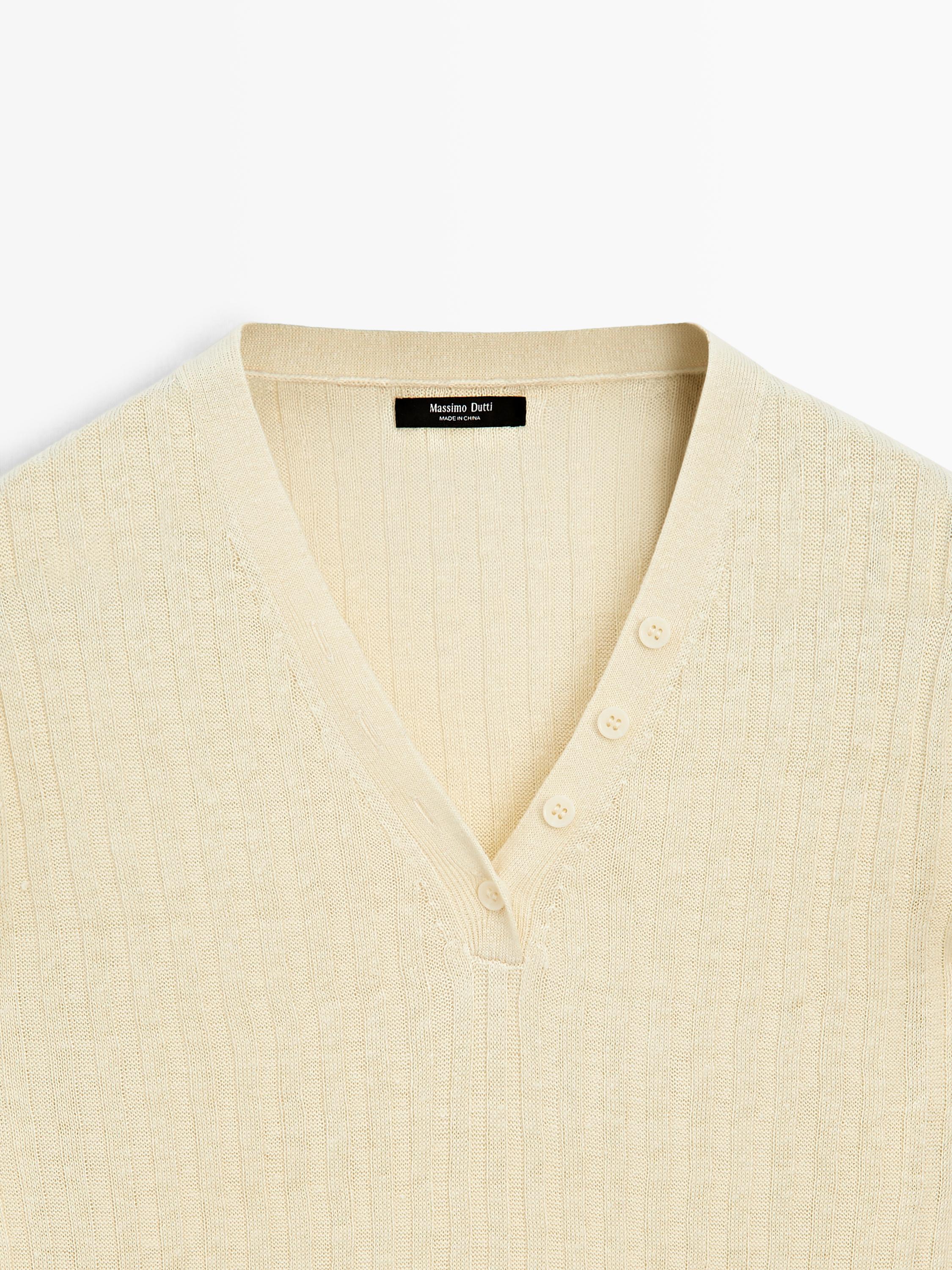 100% linen knit sweater with button details — Vanilla