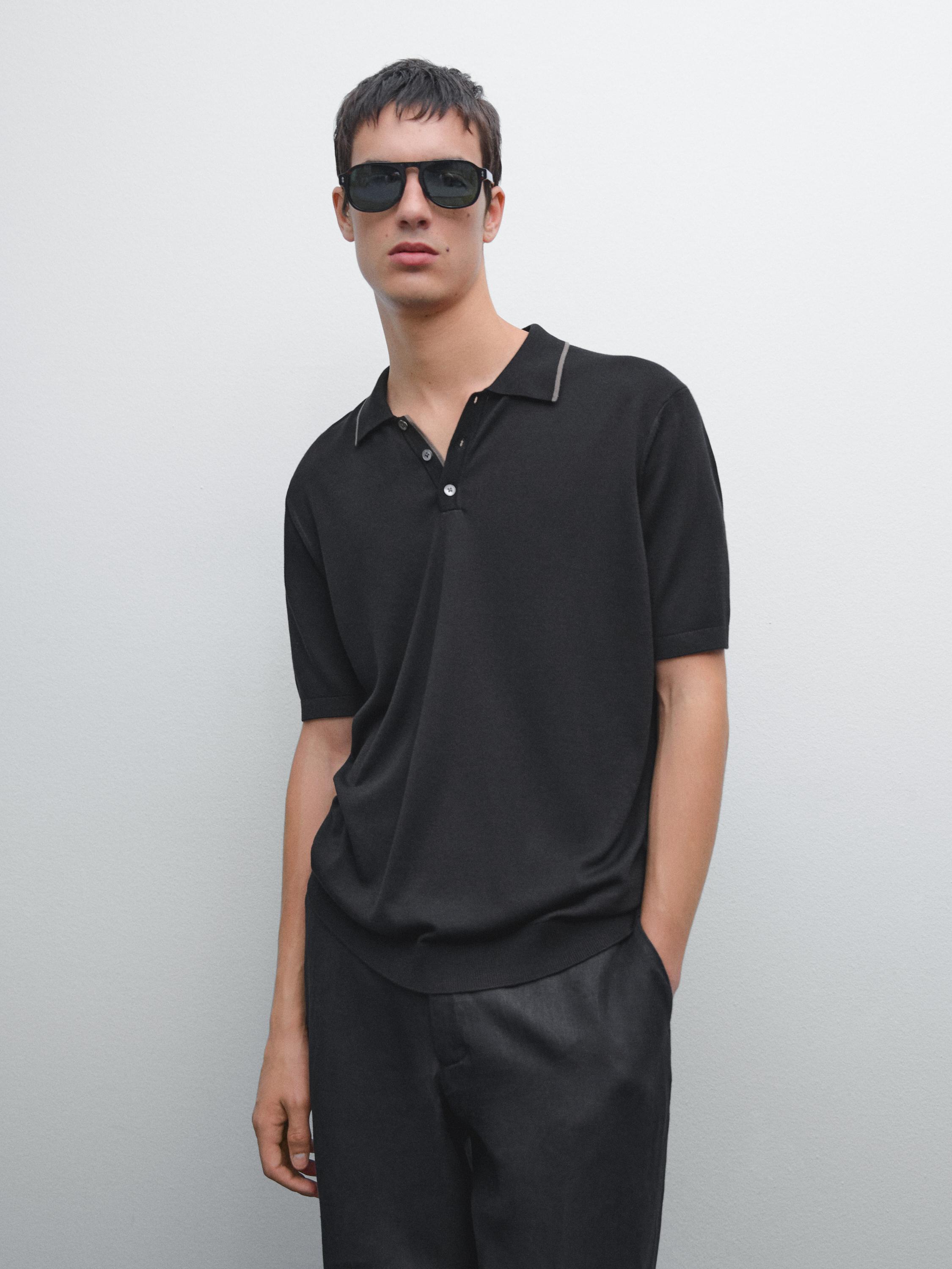 Polo shirt knitted collar detail colour