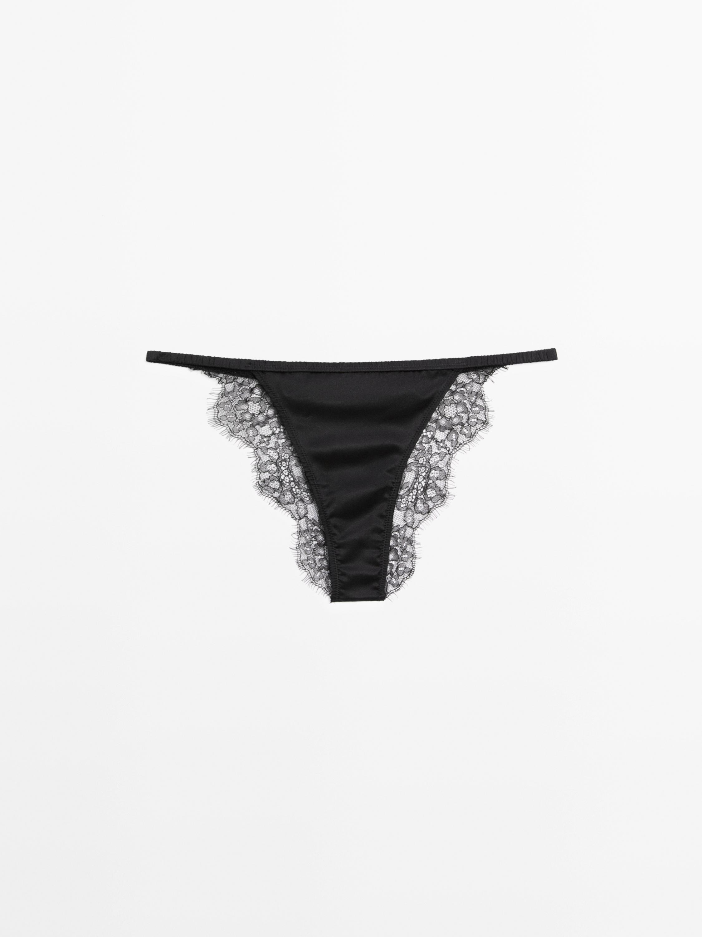 Silk blend briefs with lace detail — BLACK