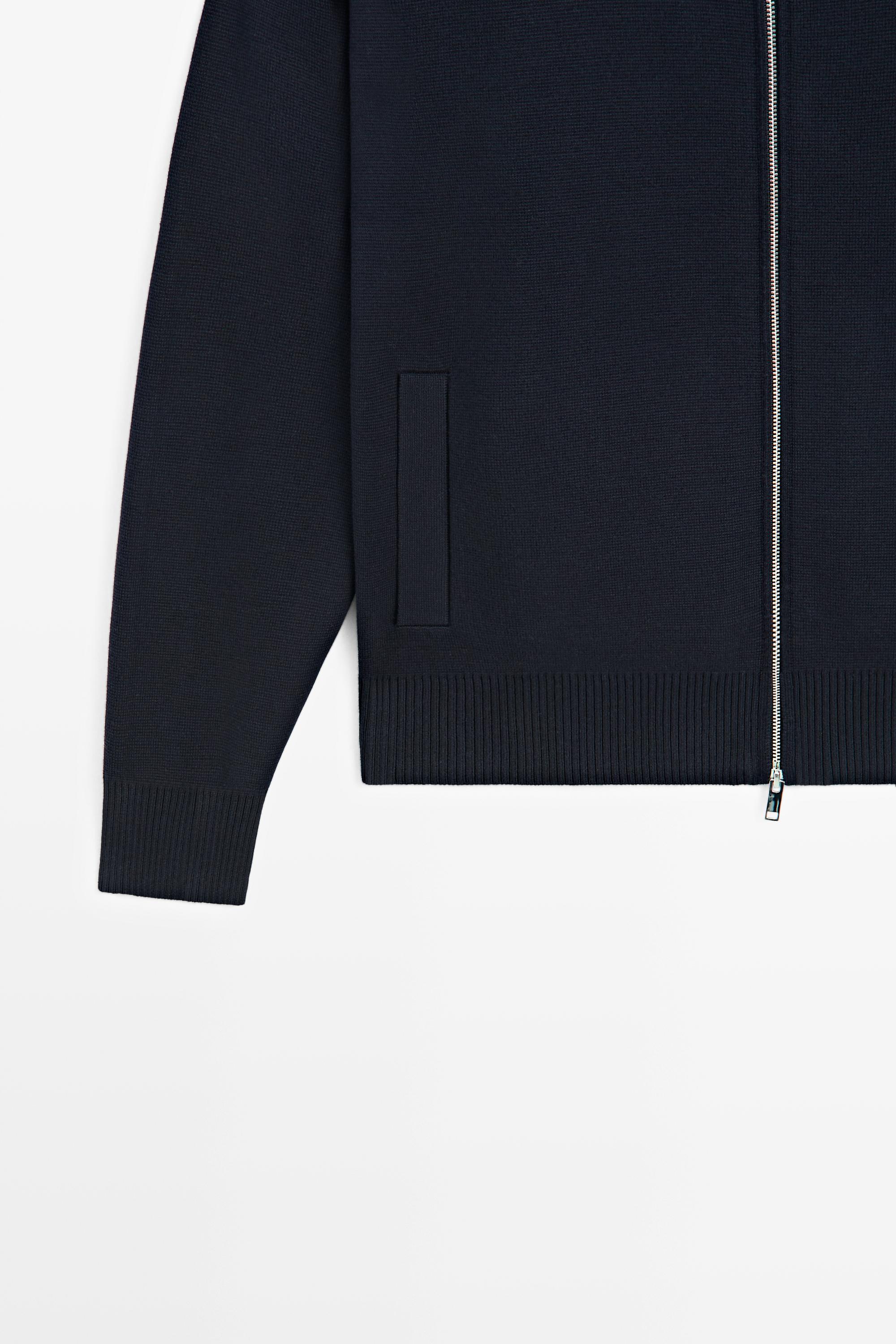 100% cotton zip-up knit cardigan — NAVY BLUE