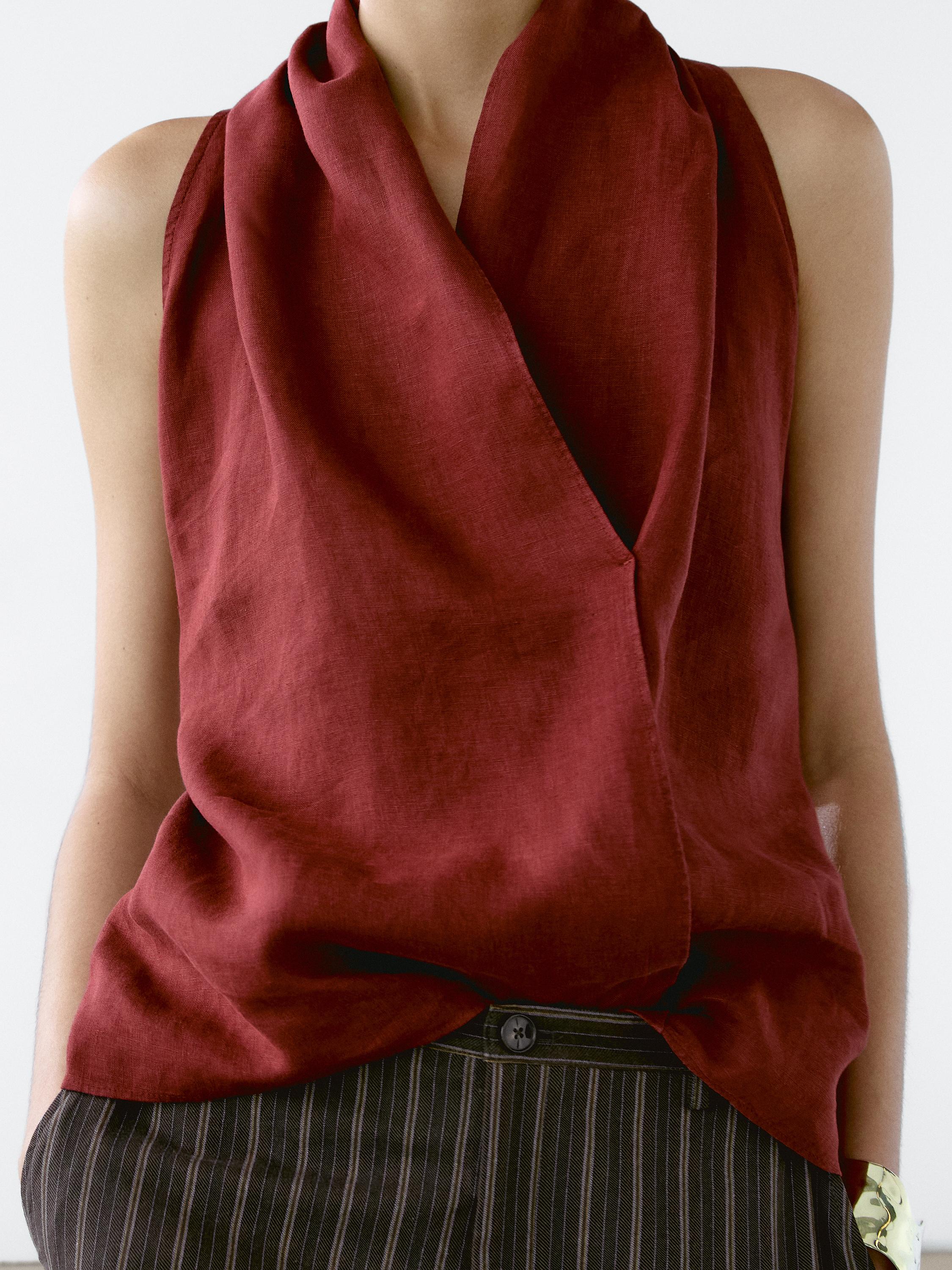 Linen crossover halter top