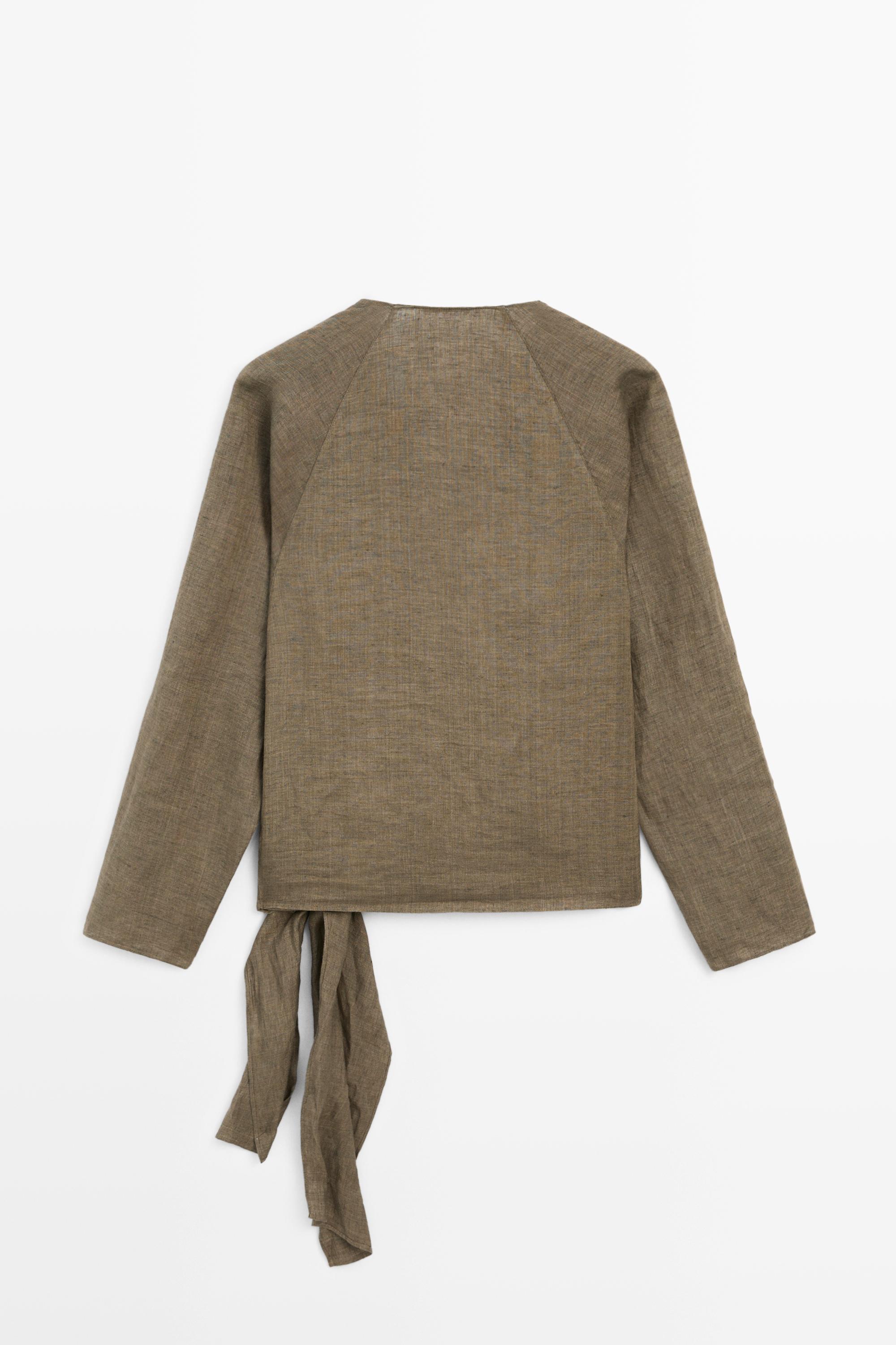 100% linen shirt with tie detail — GREEN