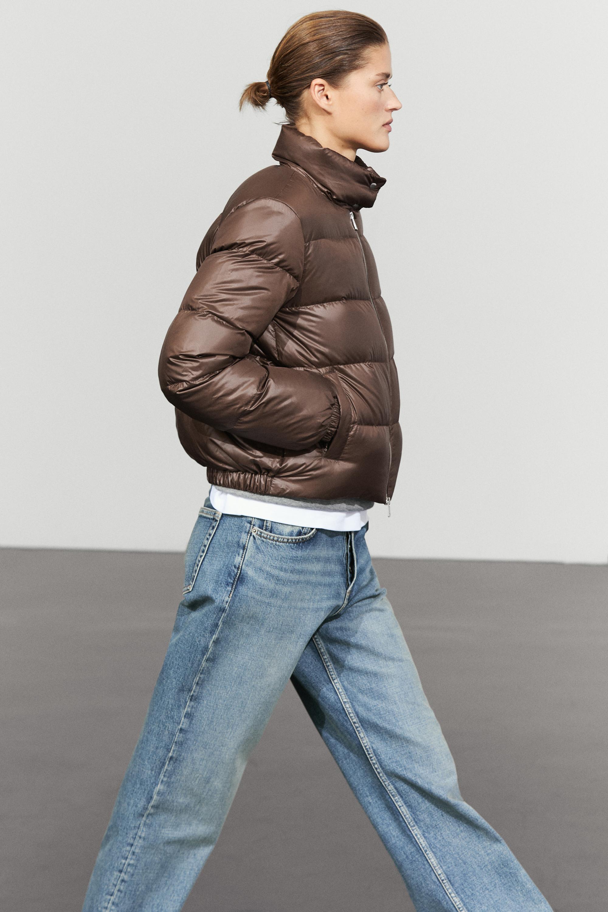 Stand collar down jacket — BROWN MARL