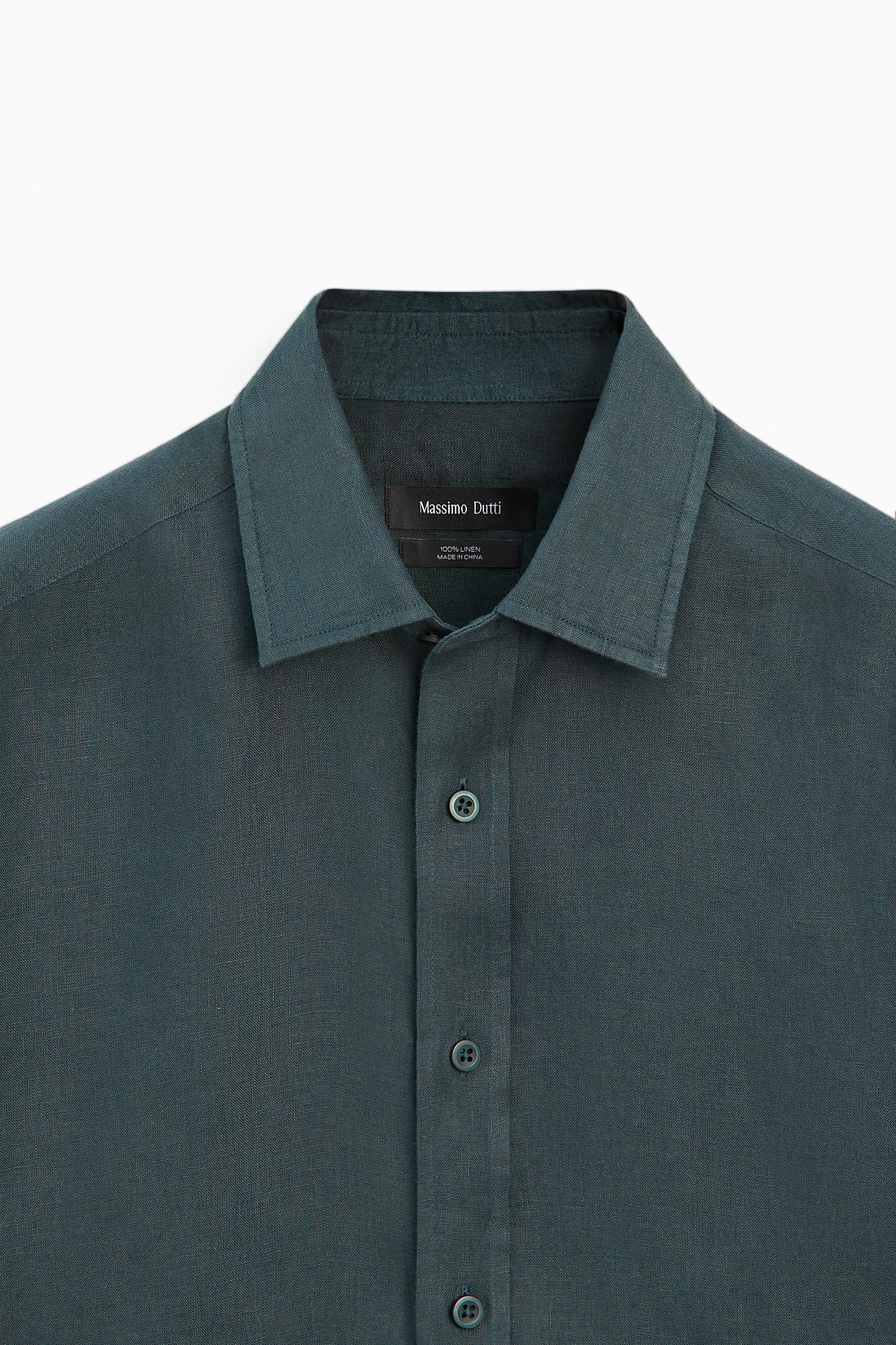 Slim fit 100% linen shirt — Misty blue