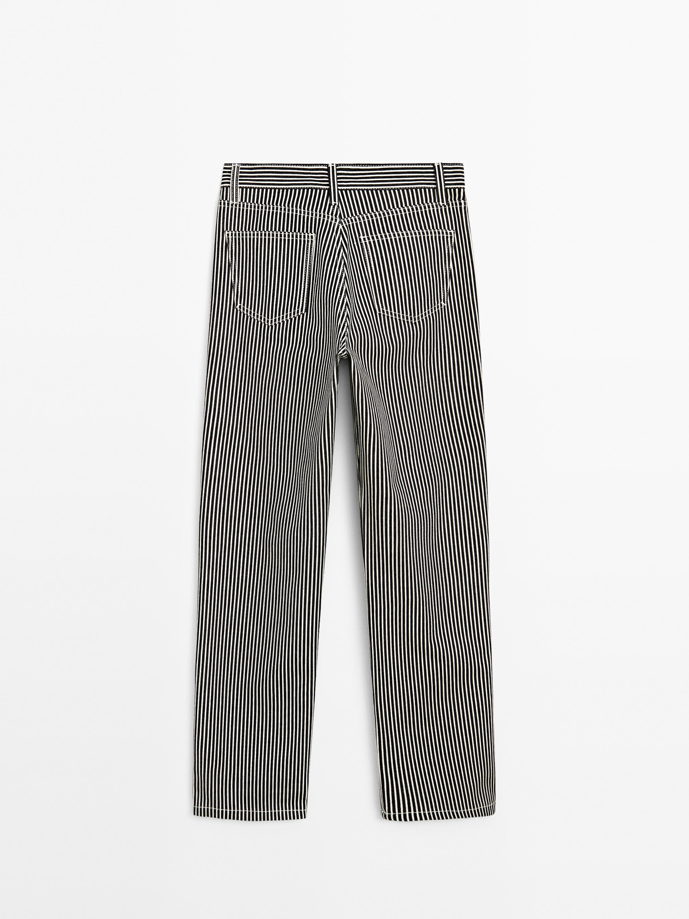 Striped low-rise straight-leg jeans