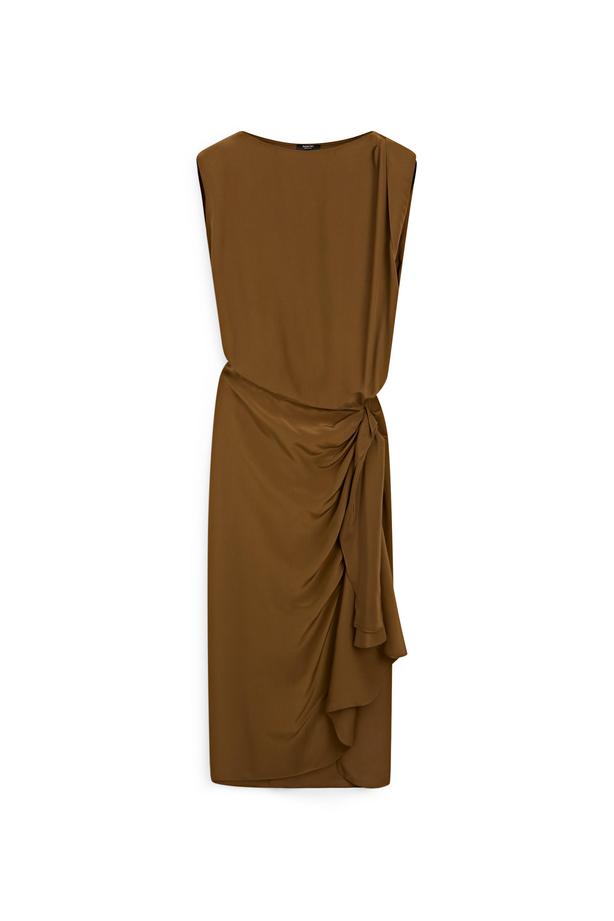 Flowing midi dress with draped detail — GOLDEN