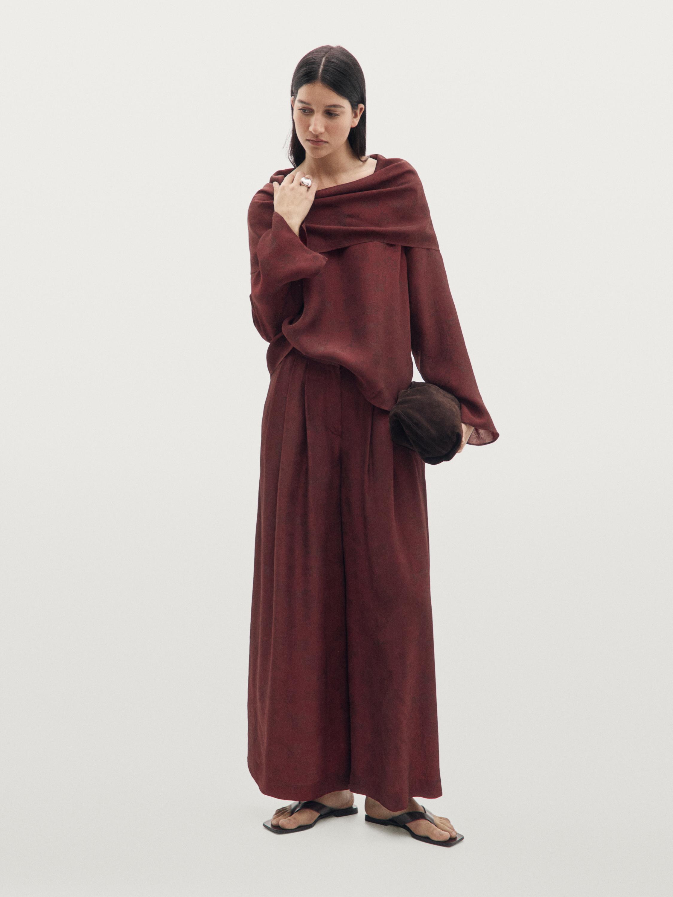 بنطلون فضفاض مطبوع بساق عريضة