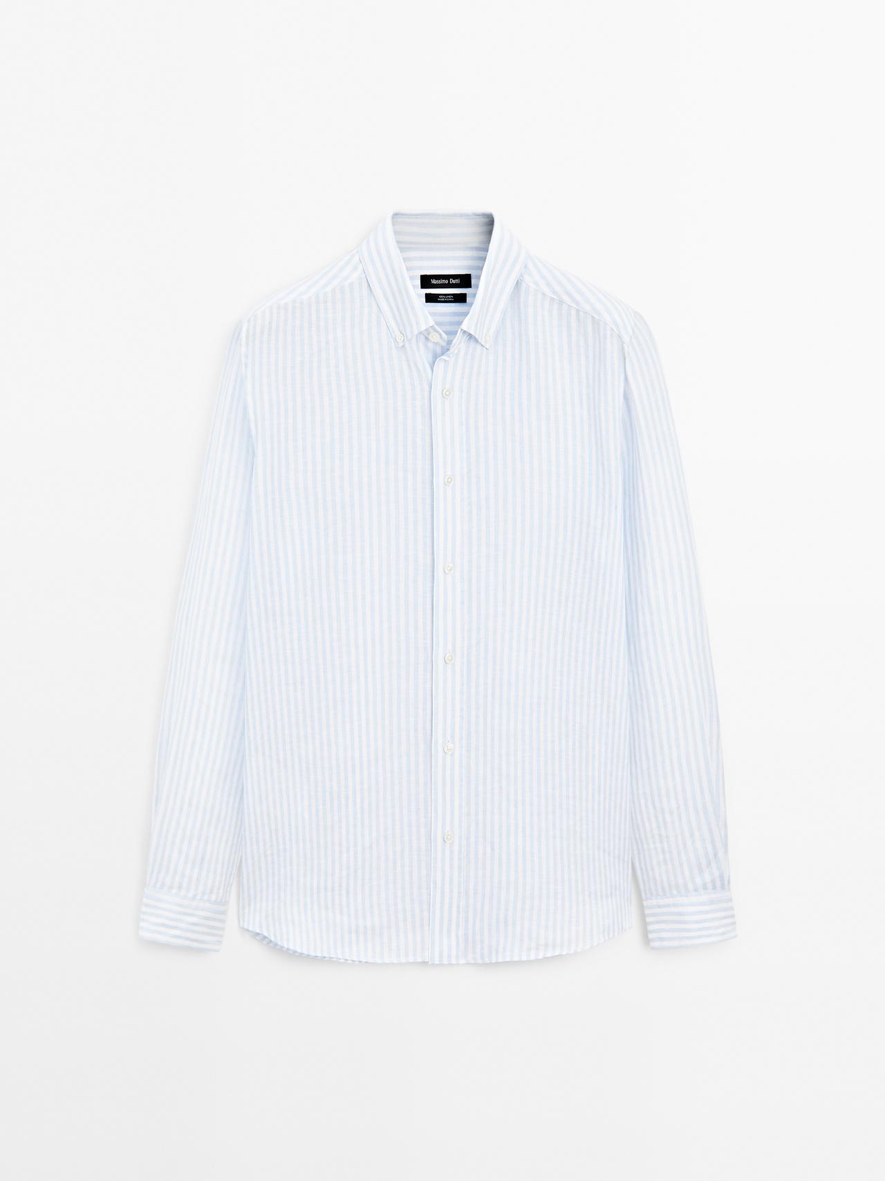 Massimo Dutti - Herre - Slim Fit Skjorte I 100% Hør - Hvid - M