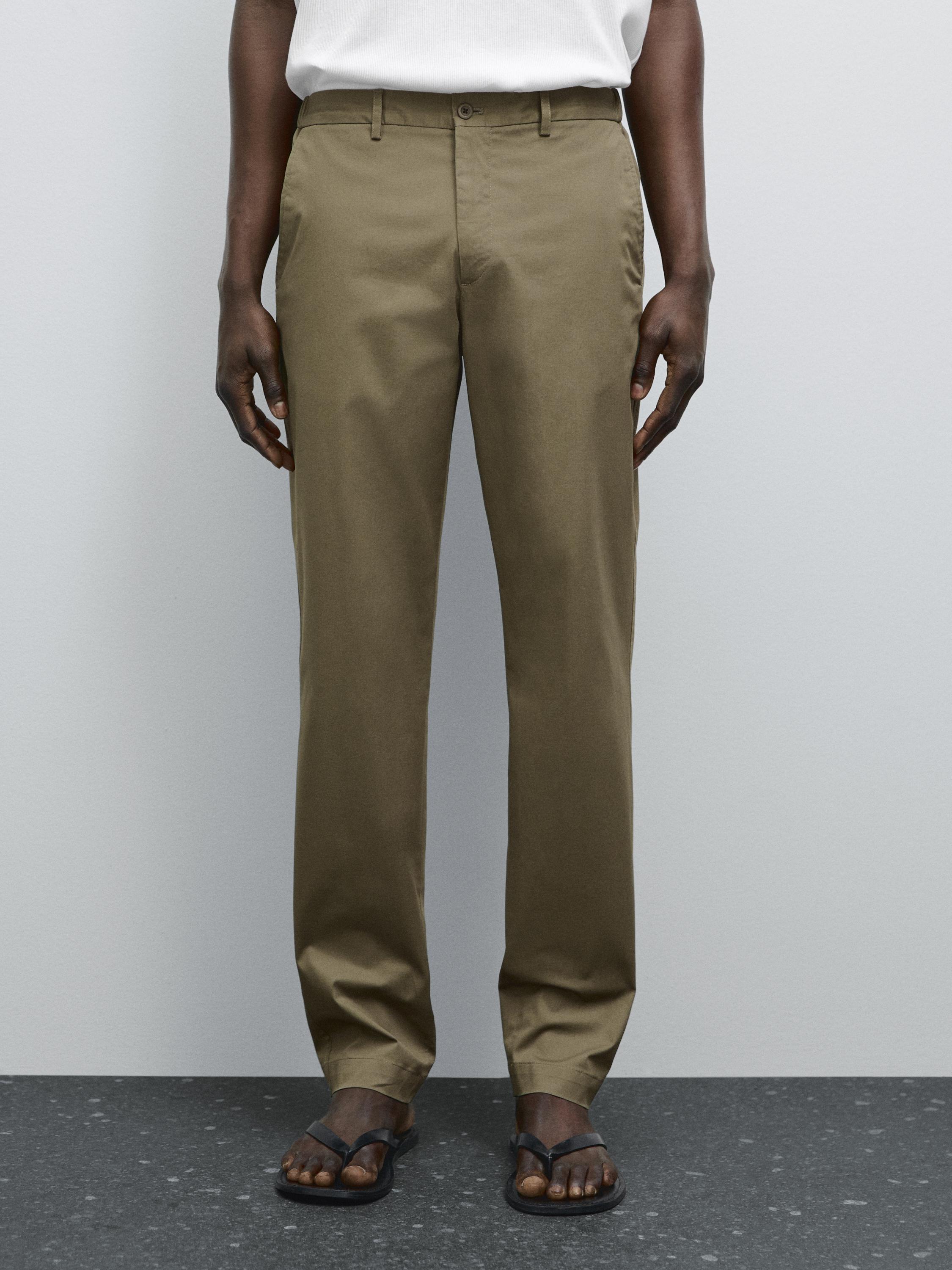 Tapered fit cotton blend trousers