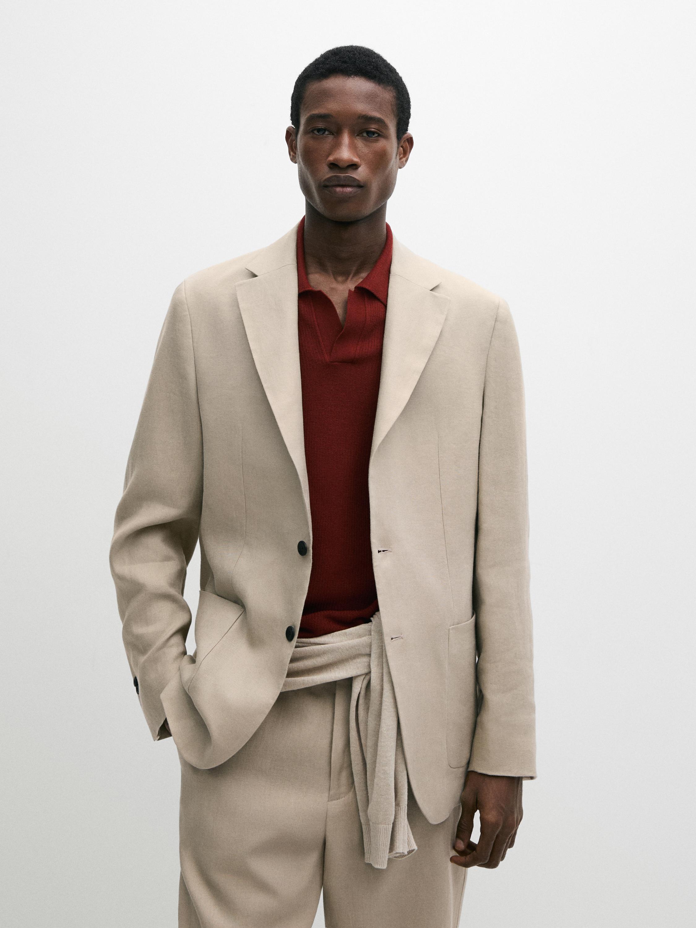 100% linen suit blazer — BEIGE