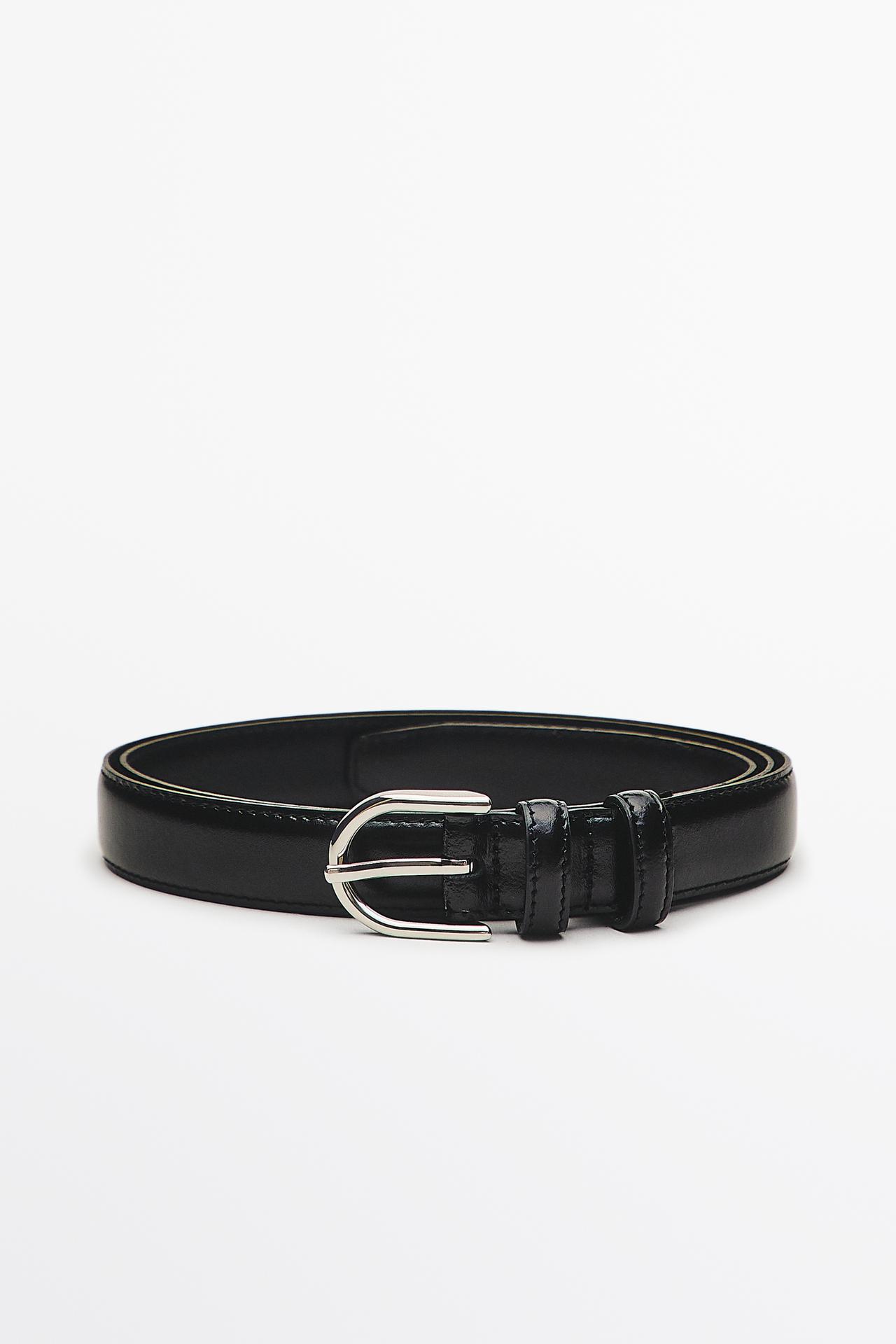 Nappa leather double-loop dress belt — BLACK