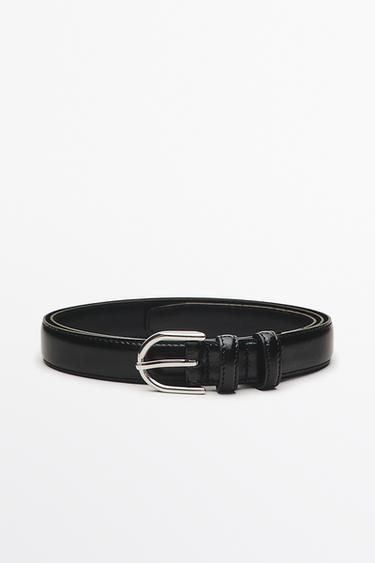 Nappa leather double-loop dress belt — BLACK 1