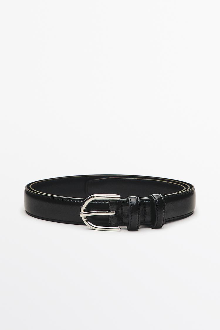 Nappa leather double-loop dress belt — BLACK