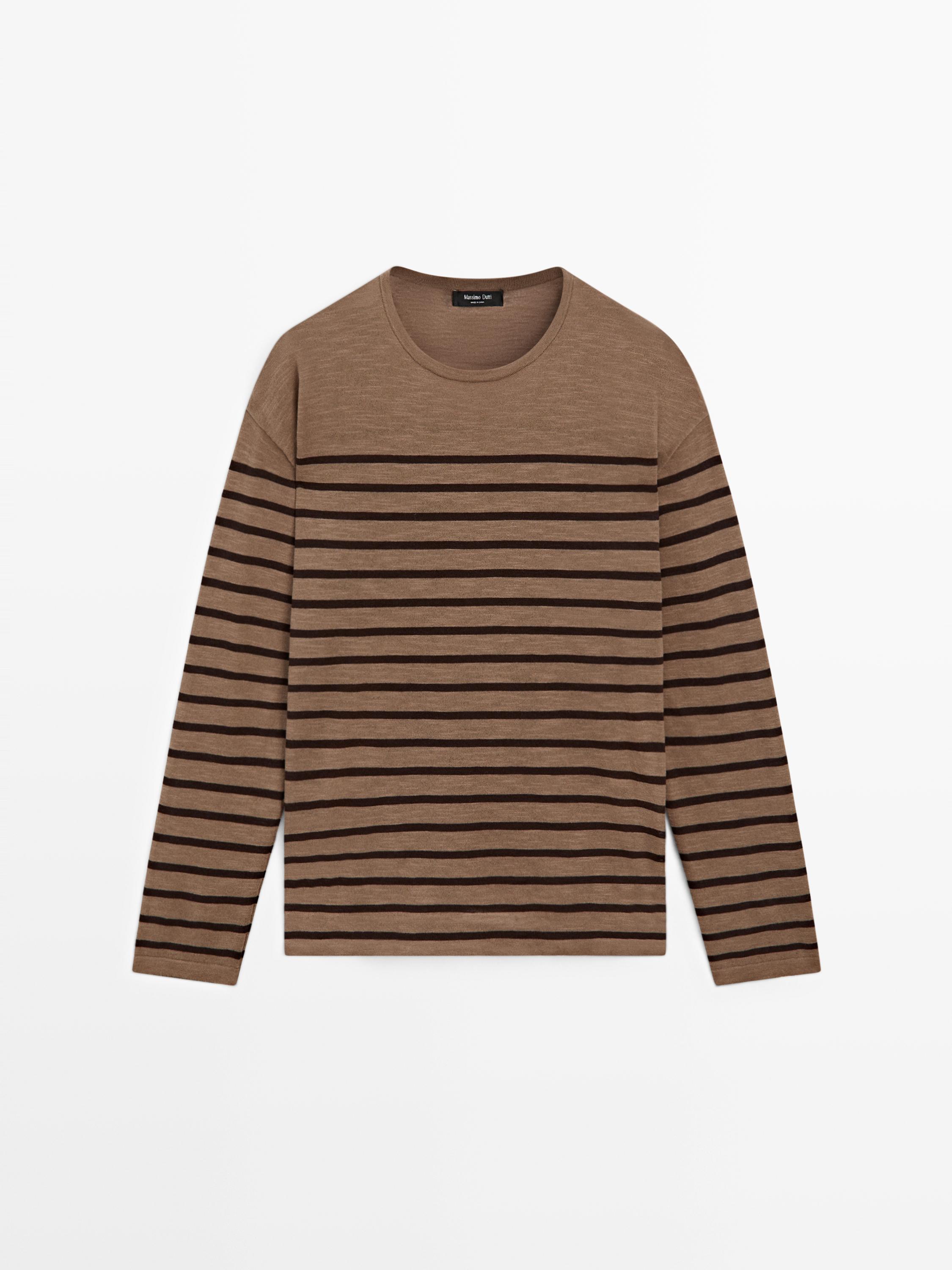 Cotton blend striped long sleeve T-shirt