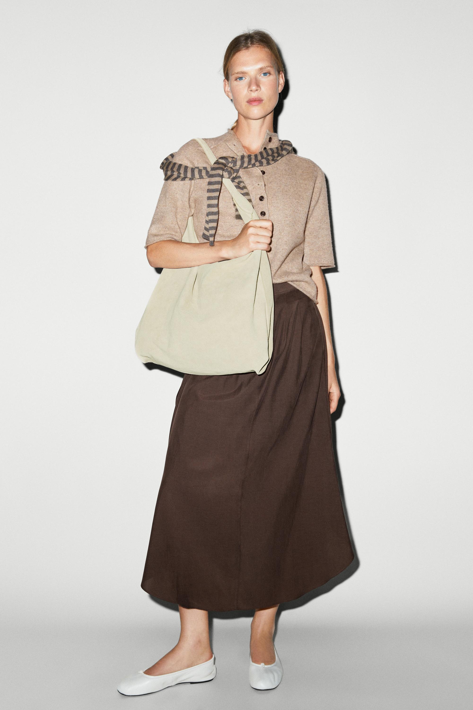 Flowing pleated midi skirt — BROWN