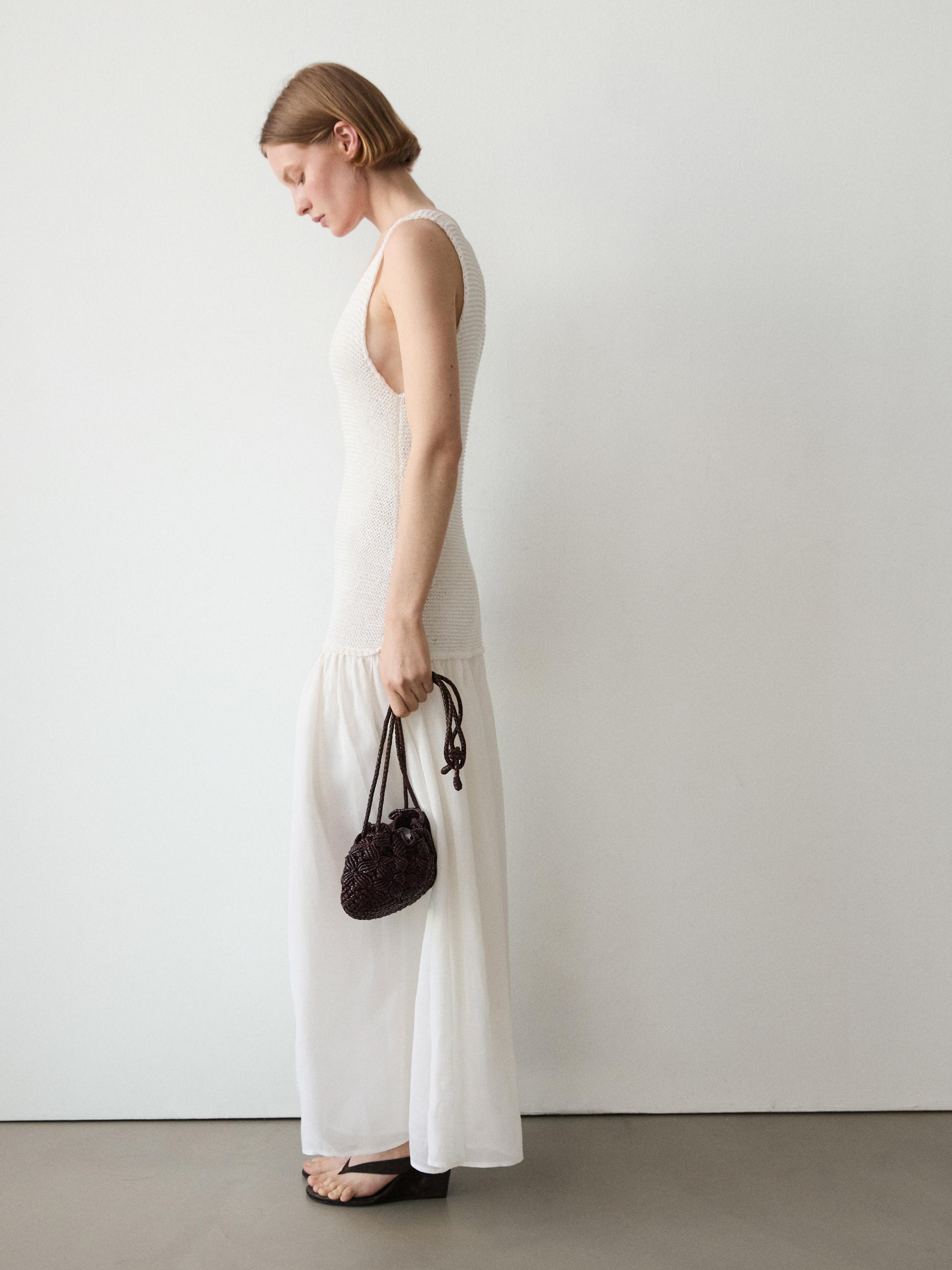 Long matching linen blend dress — PURE WHITE