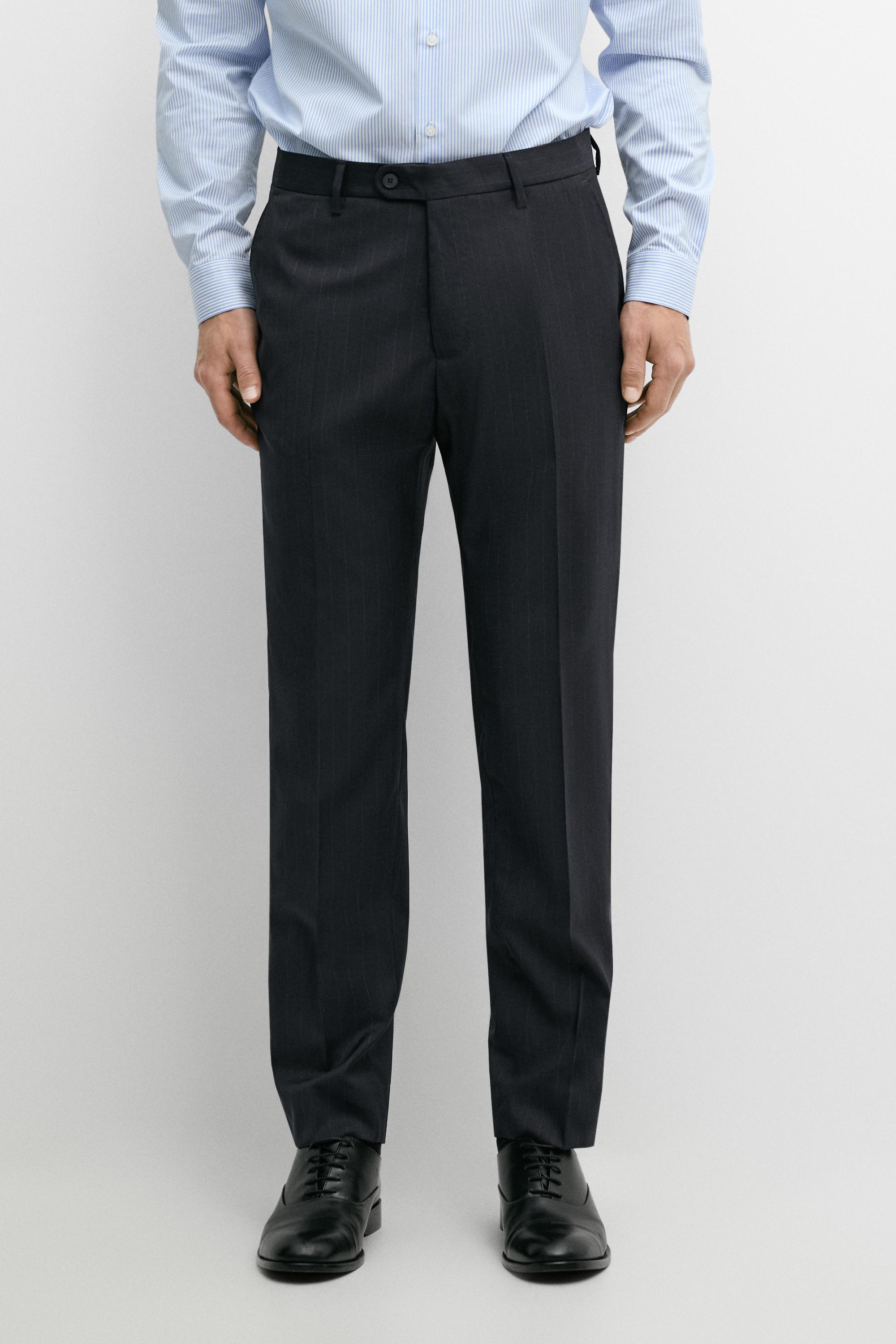 Striped 100% cool wool suit pants — NAVY BLUE