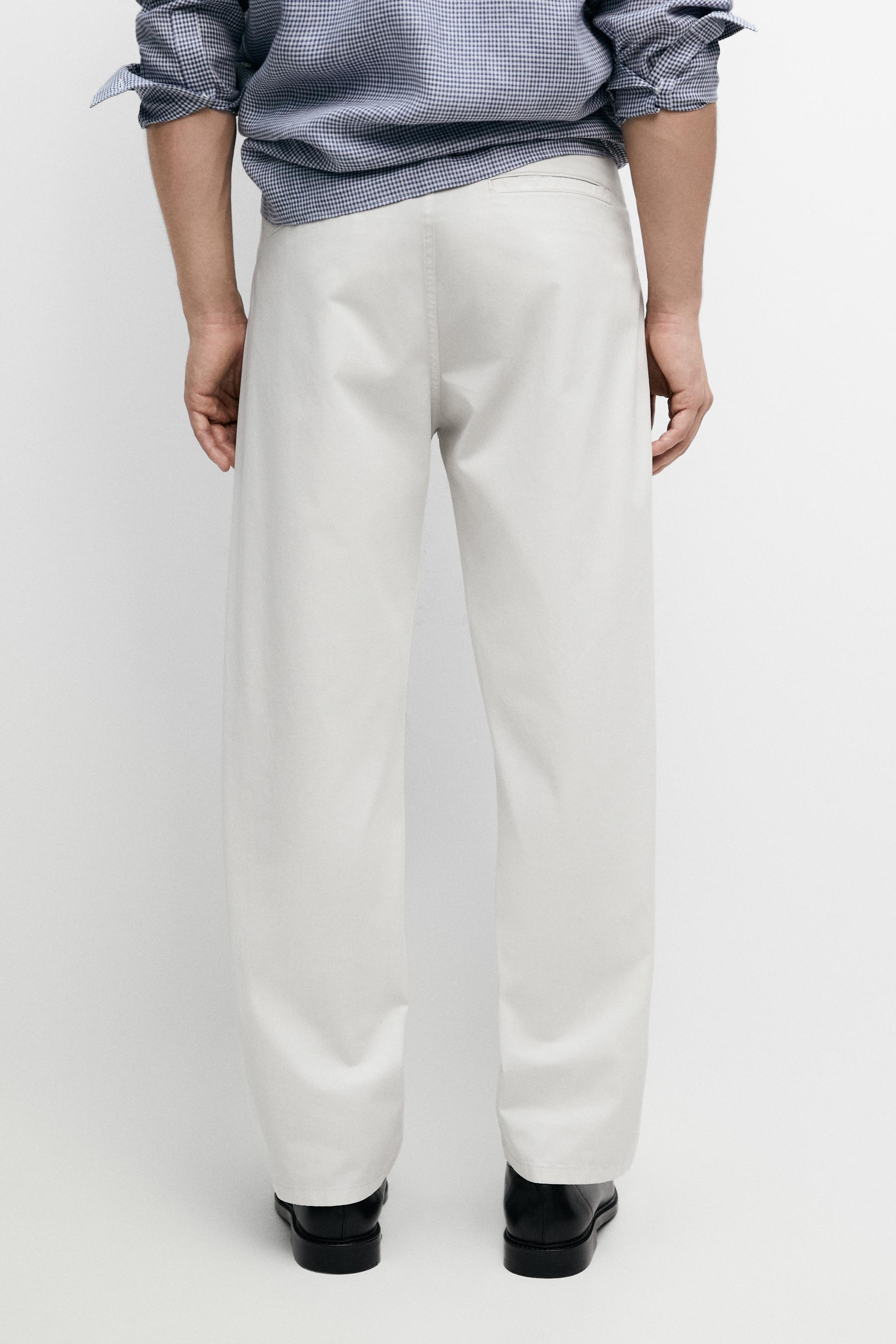 Barrel fit poplin denim-effect pants — STONE