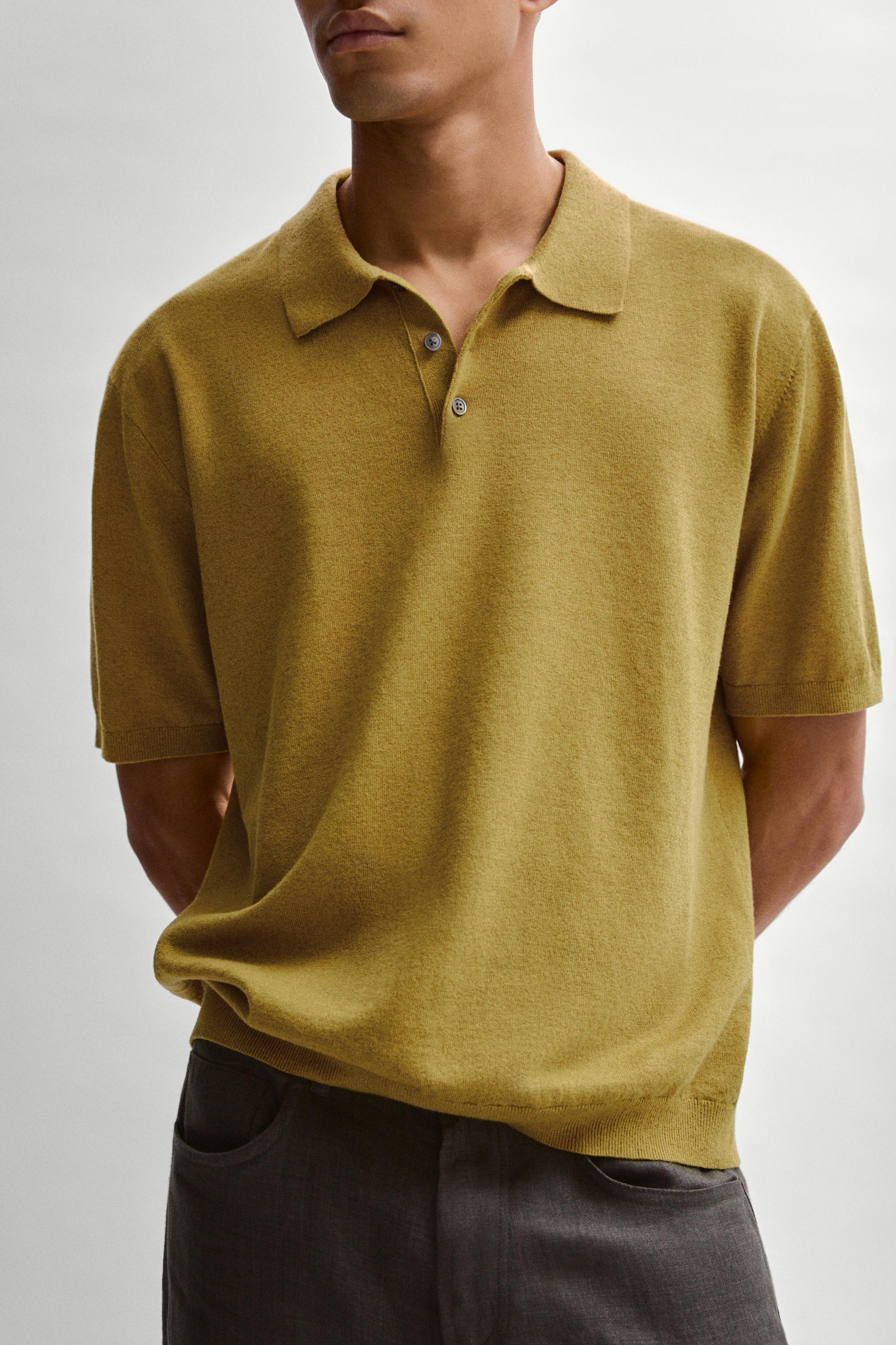 Short sleeve cotton and linen knit polo shirt — OIL