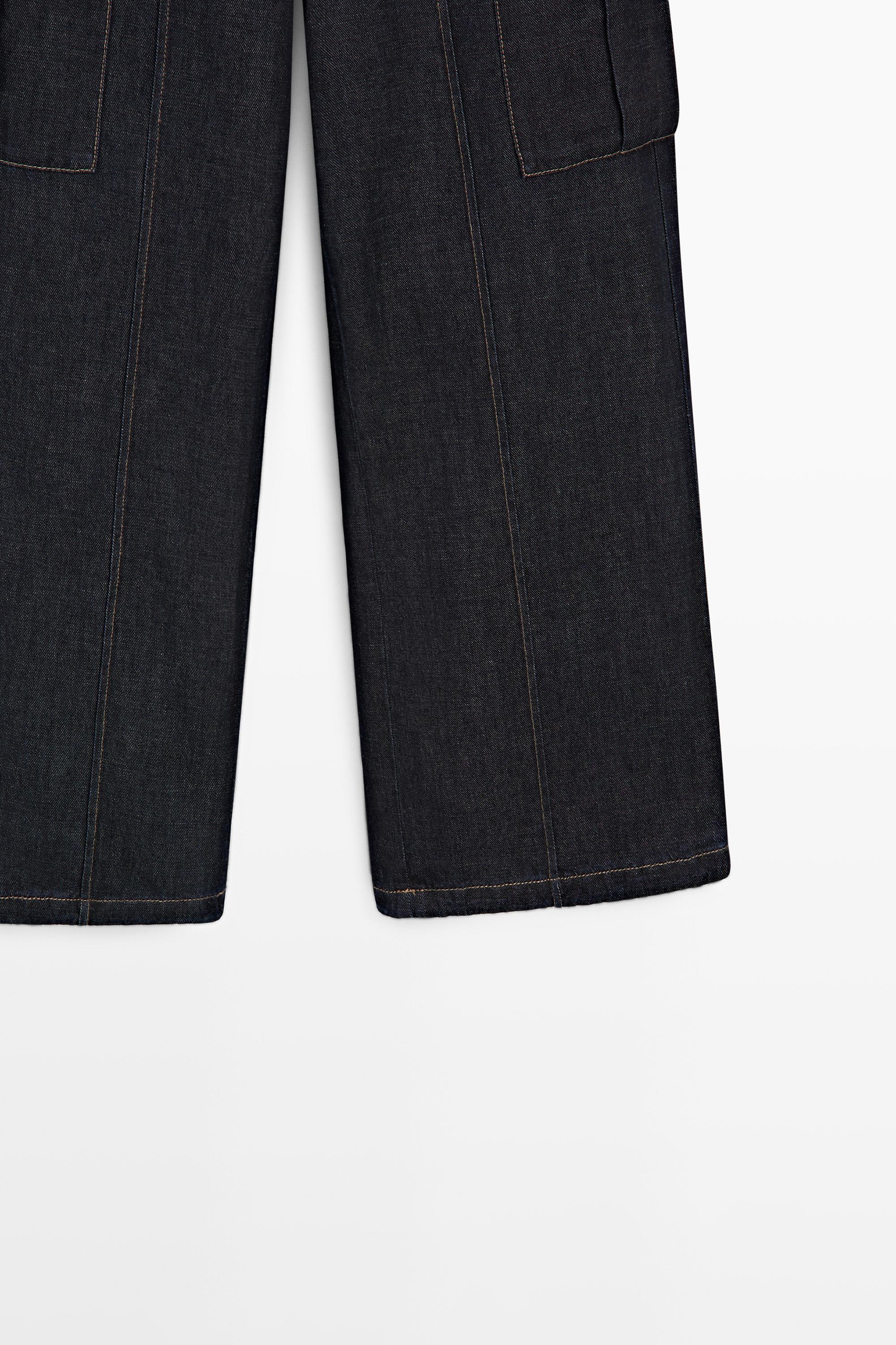 Linen blend cargo jeans — DARK BLUE