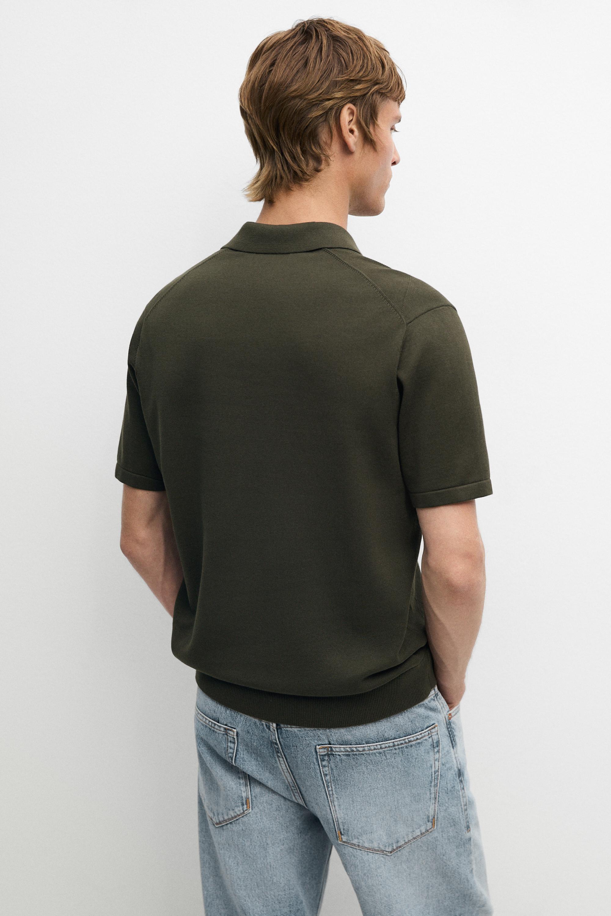 100% cotton intarsia knit polo shirt — GREEN