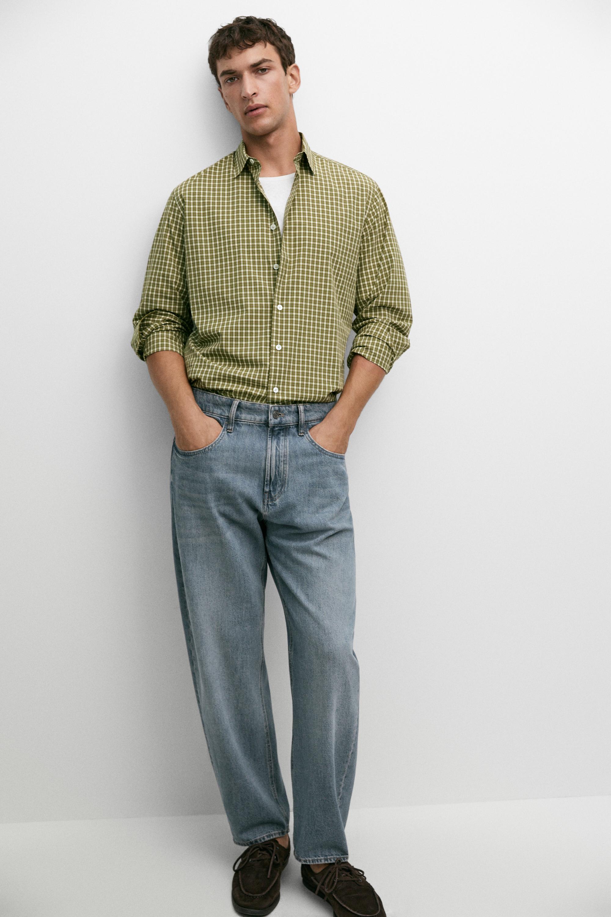100% cotton regular fit check shirt — GREEN