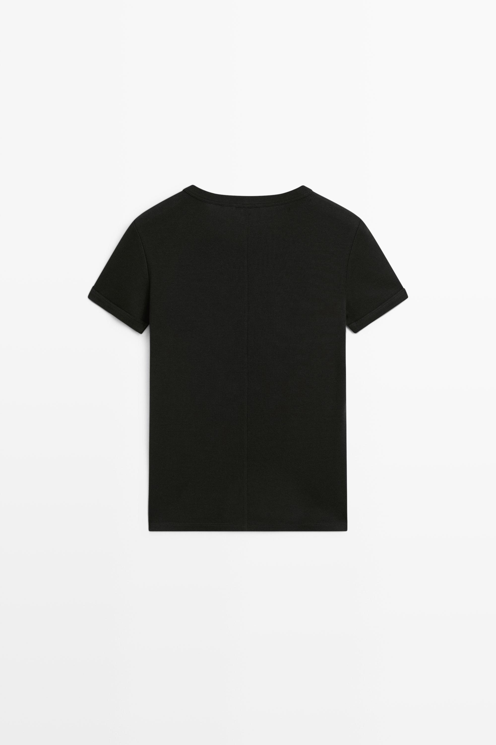 Ribbed short sleeve T-shirt — BLACK