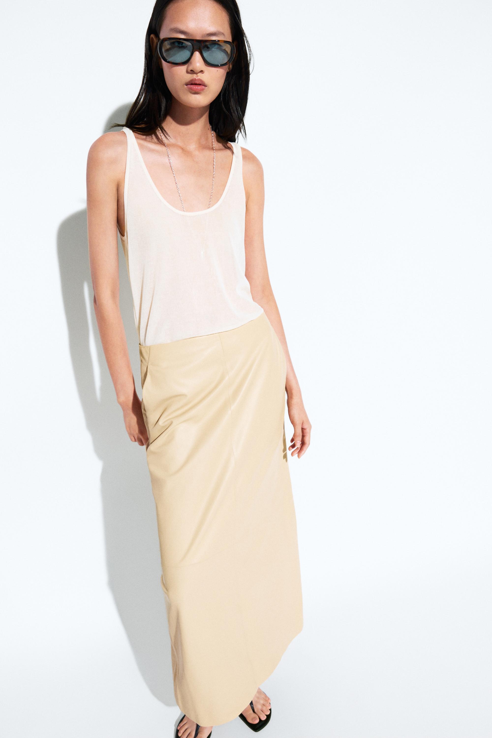 Nappa leather midi skirt — Vanilla